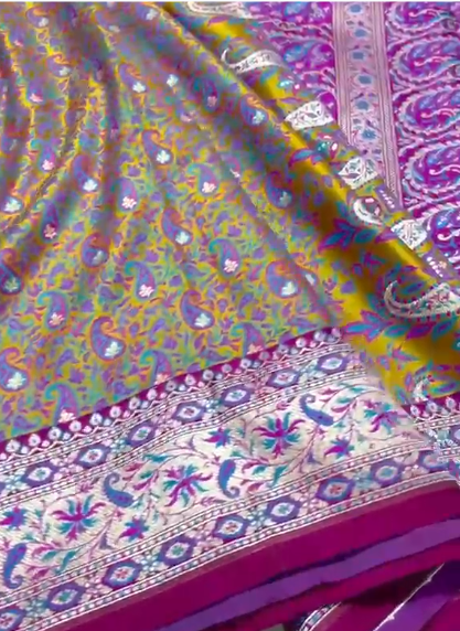 Beautiful Banarasi Handloom Mashru Silk Tunchhui Jamawar Woven Premium Quality Saree