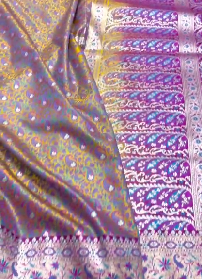 Beautiful Banarasi Handloom Mashru Silk Tunchhui Jamawar Woven Premium Quality Saree