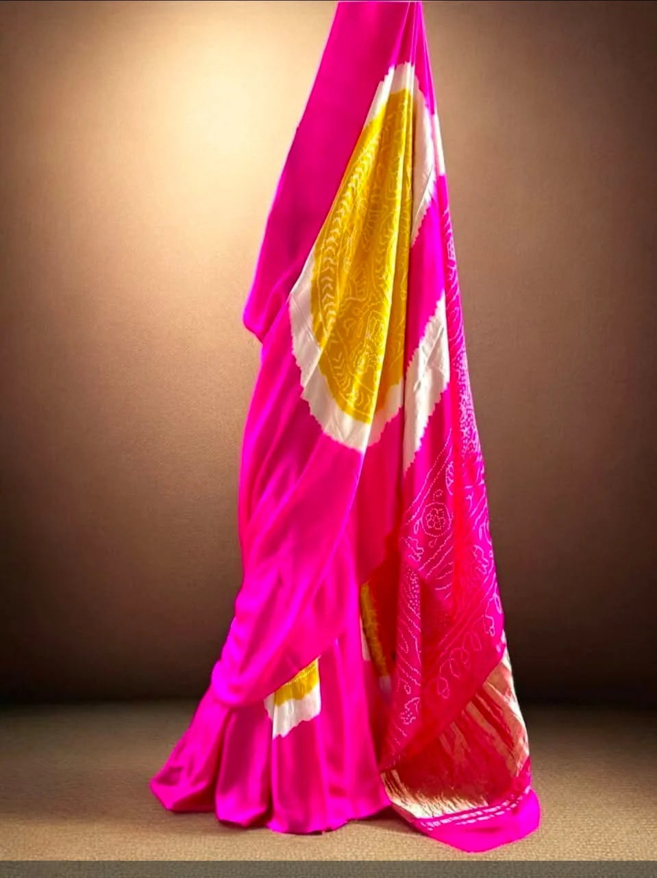 Kutch Colors Come Alive – Rani Pink & Yellow Rasmandal Saree