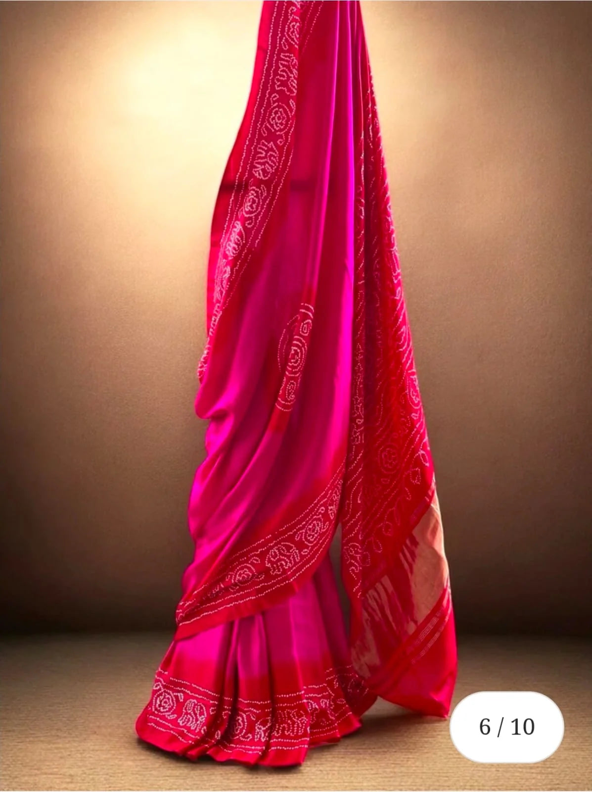 Fiery Elegance – Hot Pink & Red Gajji Silk Bandhej Saree (Rasmandal Edition)