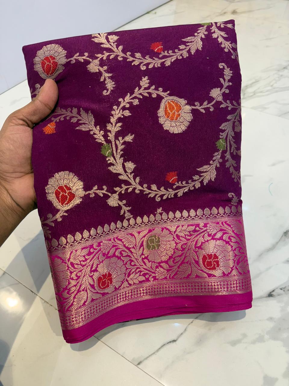 BEAUTIFUL BANARAS SOFT MEENAKARI JAAL WOVEN CHINIYA KATAN SILK PREMIUM QUALITY SAREES