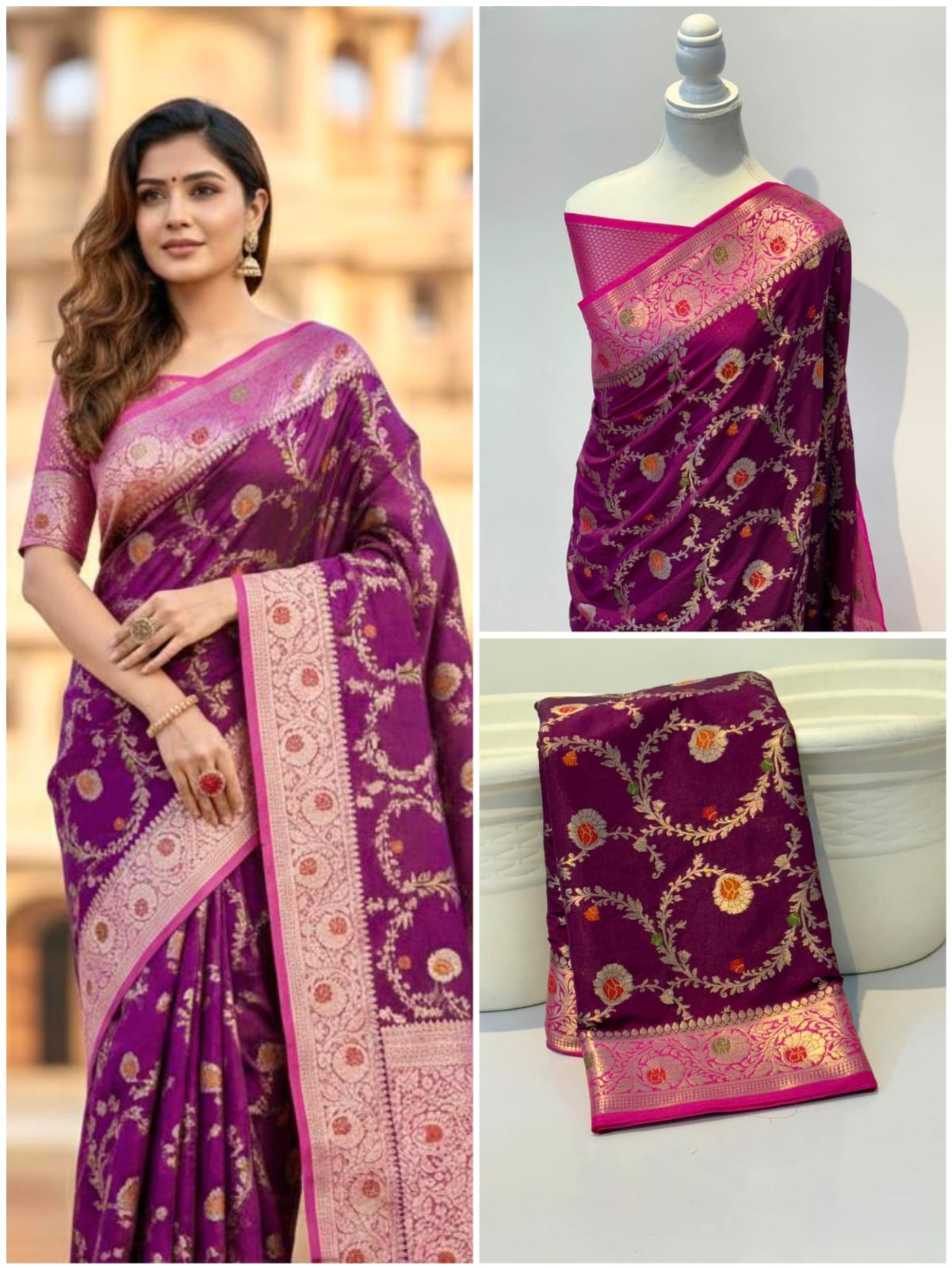 BEAUTIFUL BANARAS SOFT MEENAKARI JAAL WOVEN CHINIYA KATAN SILK PREMIUM QUALITY SAREES
