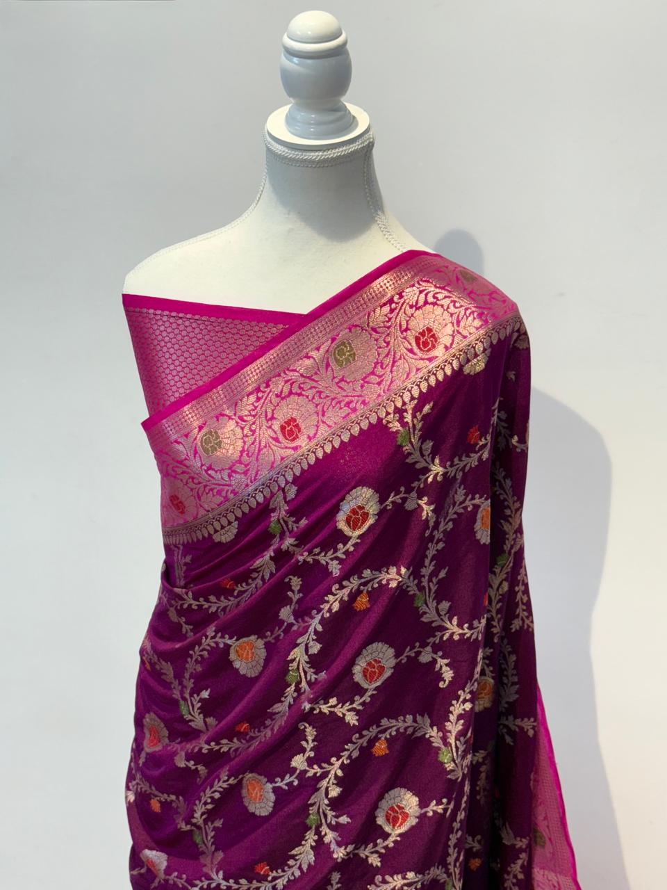 BEAUTIFUL BANARAS SOFT MEENAKARI JAAL WOVEN CHINIYA KATAN SILK PREMIUM QUALITY SAREES