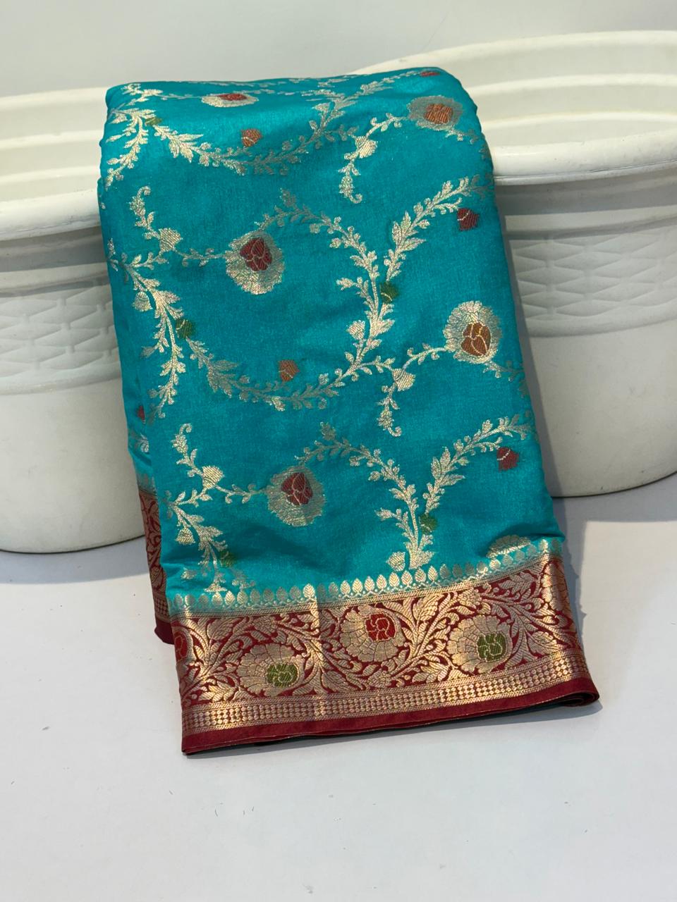 BEAUTIFUL BANARAS SOFT MEENAKARI JAAL WOVEN CHINIYA KATAN SILK PREMIUM QUALITY SAREES