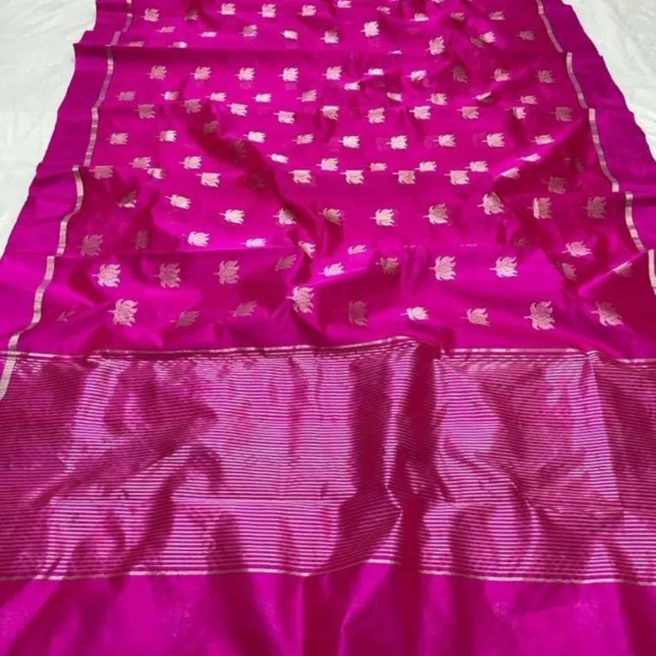 Rani Pink Chanderi Pattu Silk All Over Butte Resham Border Saree