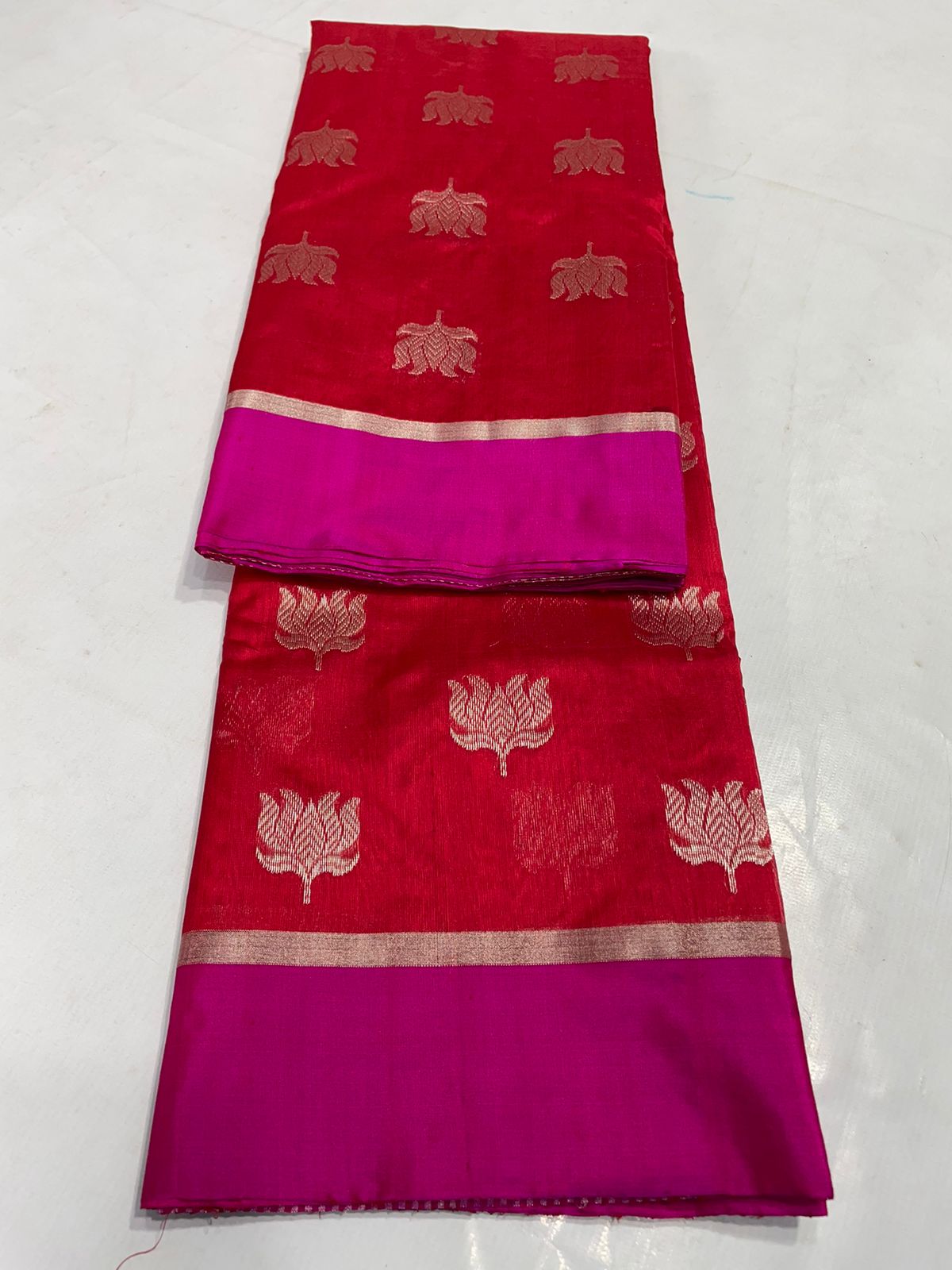 Red Chanderi Pattu Silk All Over Butte Resham Border Saree