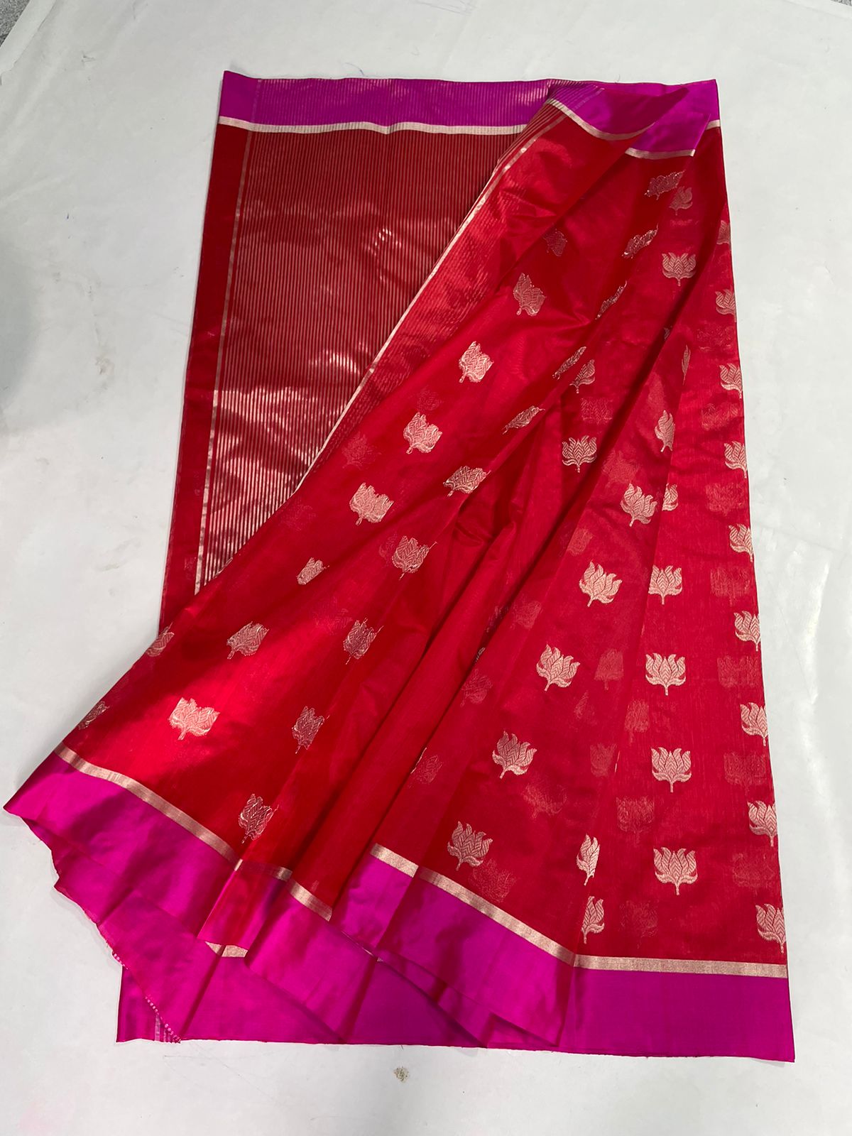 Red Chanderi Pattu Silk All Over Butte Resham Border Saree