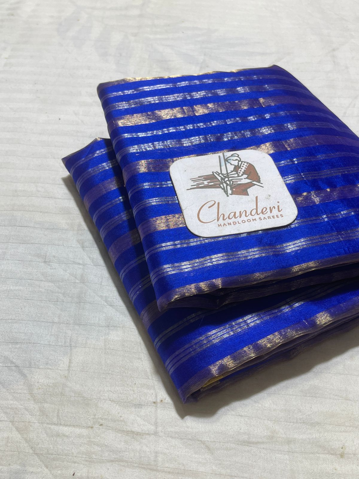 Blue Chanderi Zari Weaving Silver And Gold Zari Strip Small Border Saree