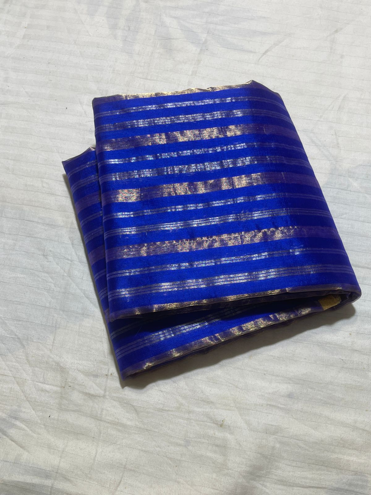 Blue Chanderi Zari Weaving Silver And Gold Zari Strip Small Border Saree