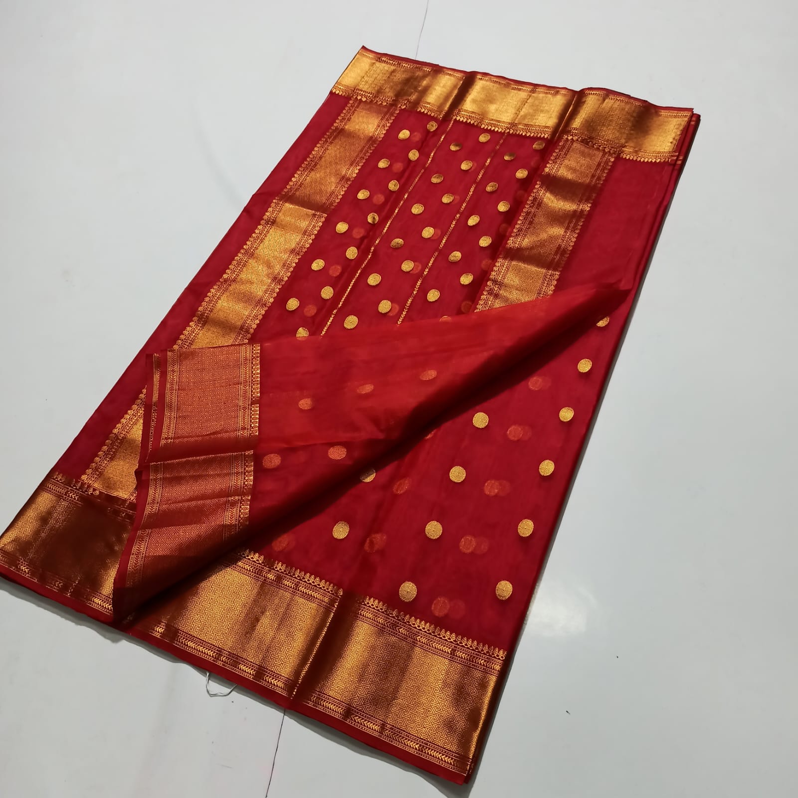 Chanderi Katan Silk All Over Butte Traditional Nakshi Border And Ghani Butte Palla Saree