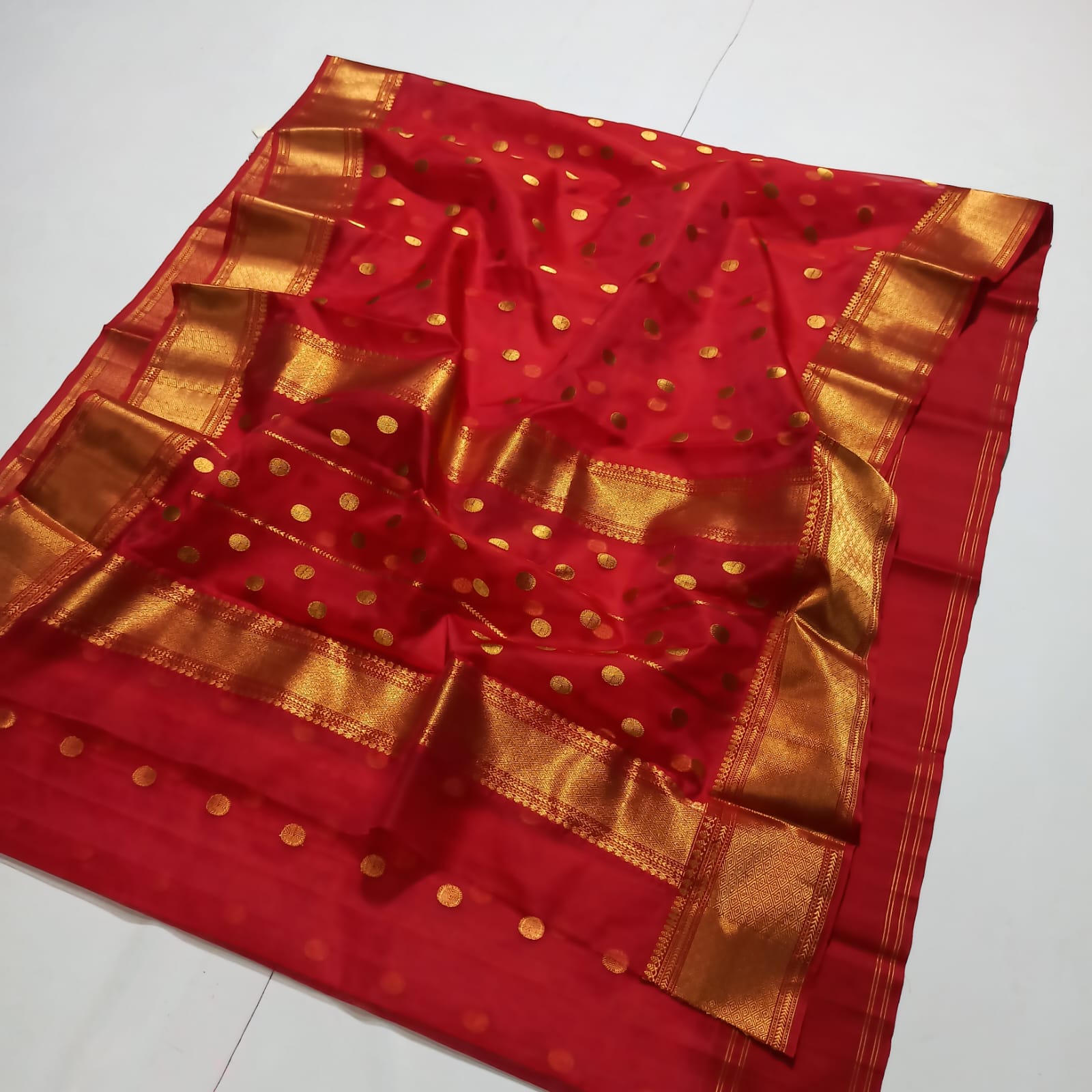 Chanderi Katan Silk All Over Butte Traditional Nakshi Border And Ghani Butte Palla Saree