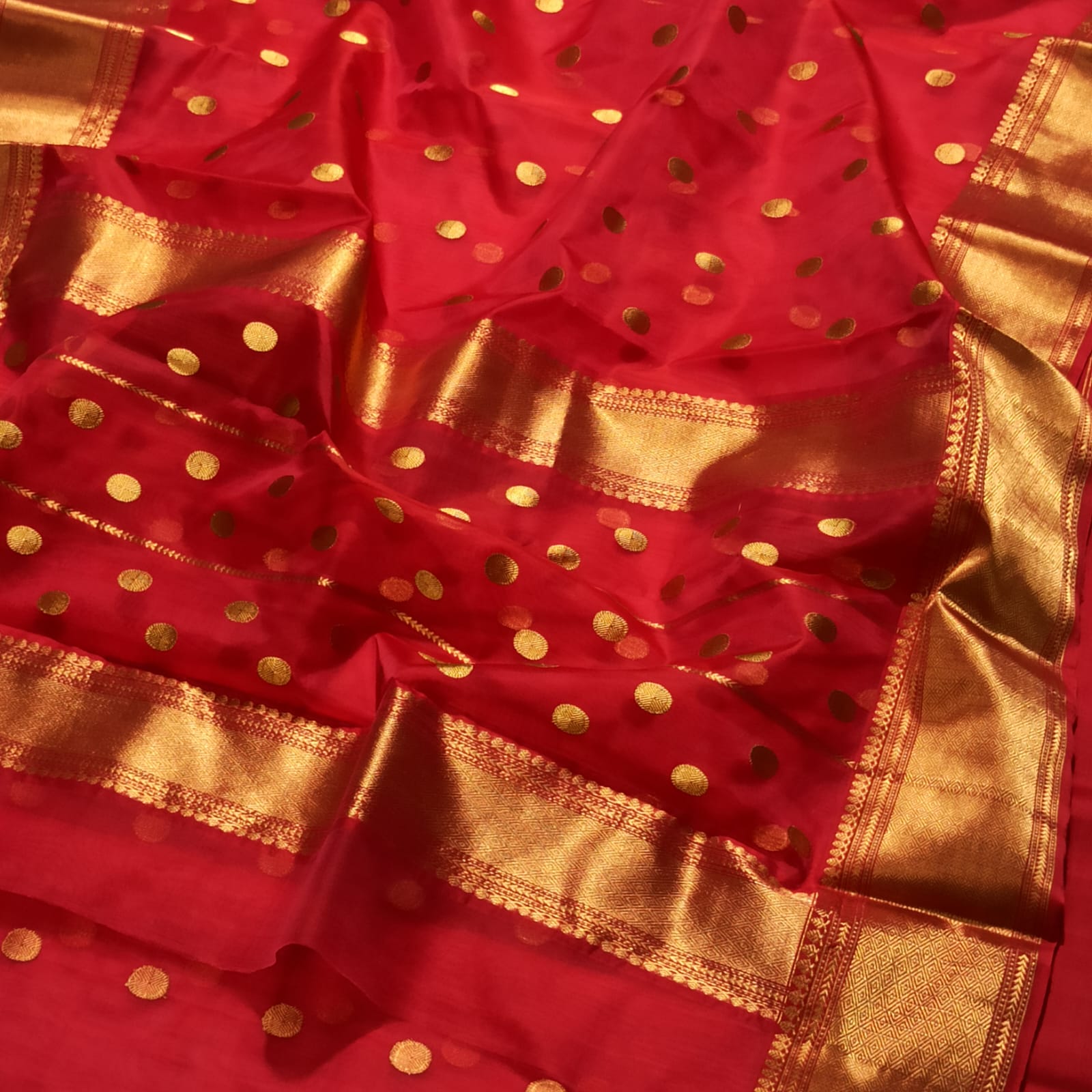Chanderi Katan Silk All Over Butte Traditional Nakshi Border And Ghani Butte Palla Saree