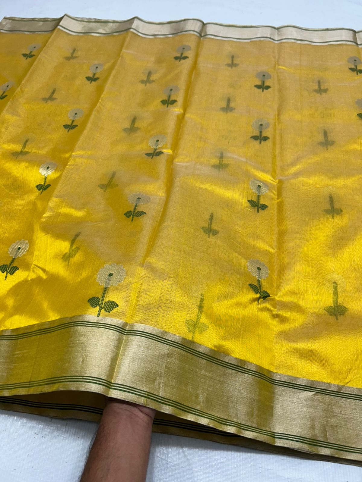 Chanderi Pattu Silk All Over Minakari Butta Patella Border And Zari Strip Palla Saree