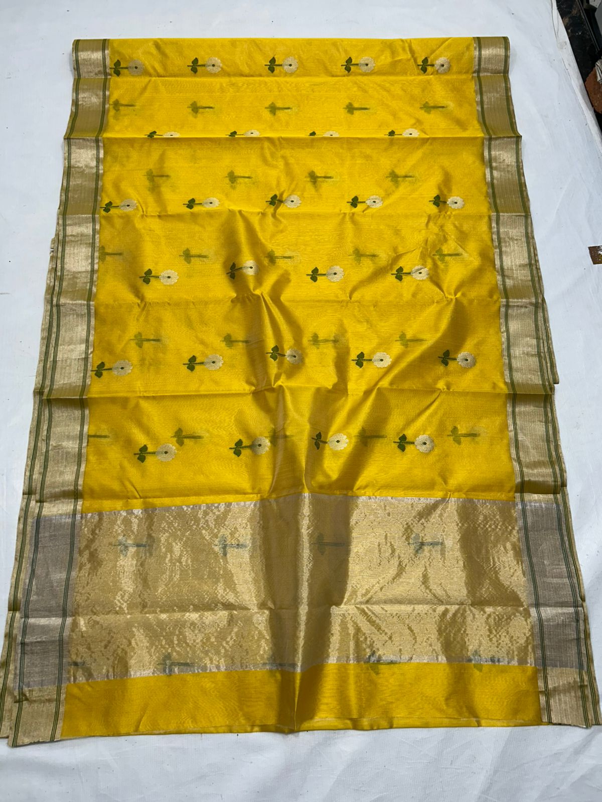 Chanderi Pattu Silk All Over Minakari Butta Patella Border And Zari Strip Palla Saree