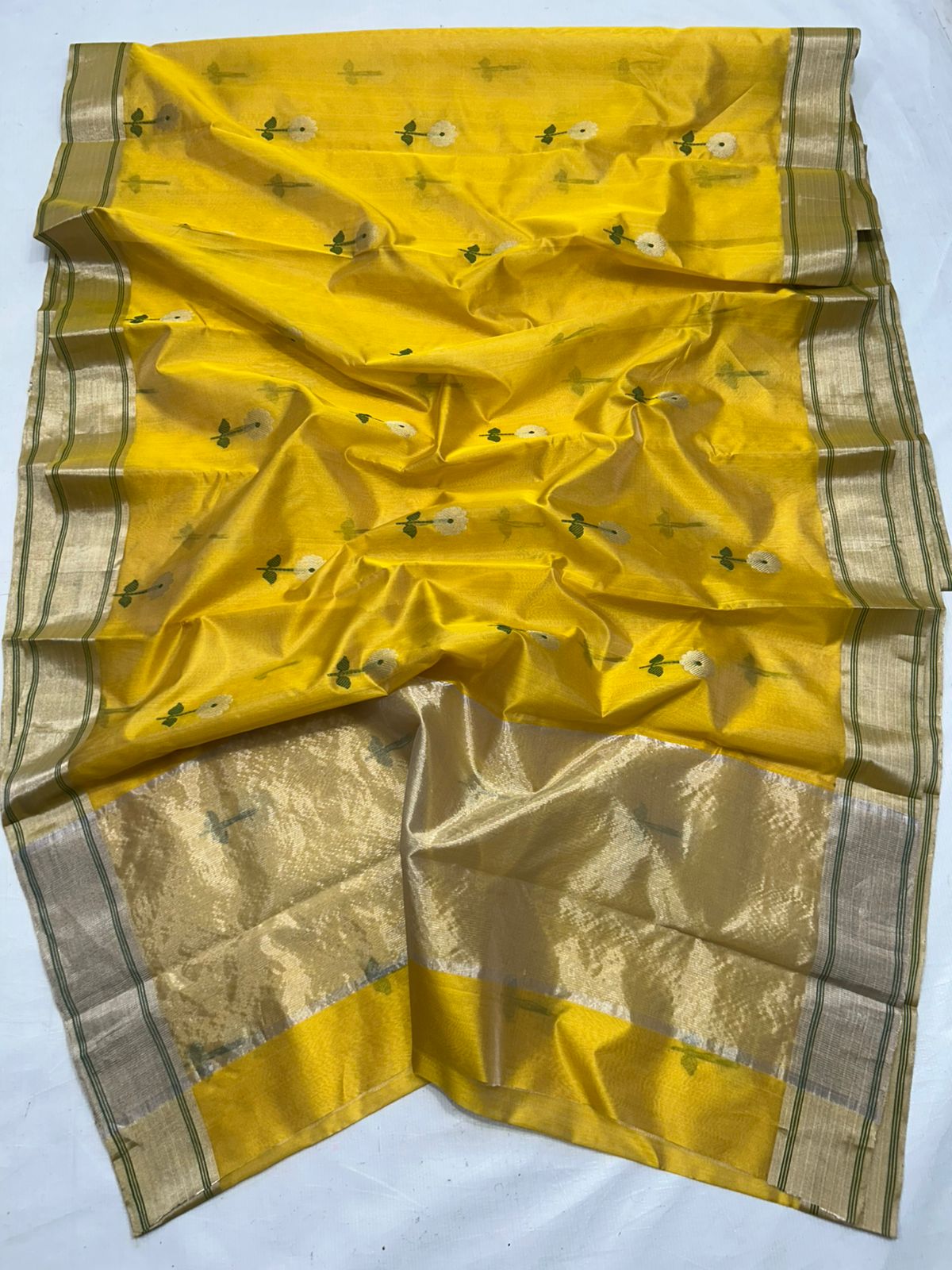 Chanderi Pattu Silk All Over Minakari Butta Patella Border And Zari Strip Palla Saree