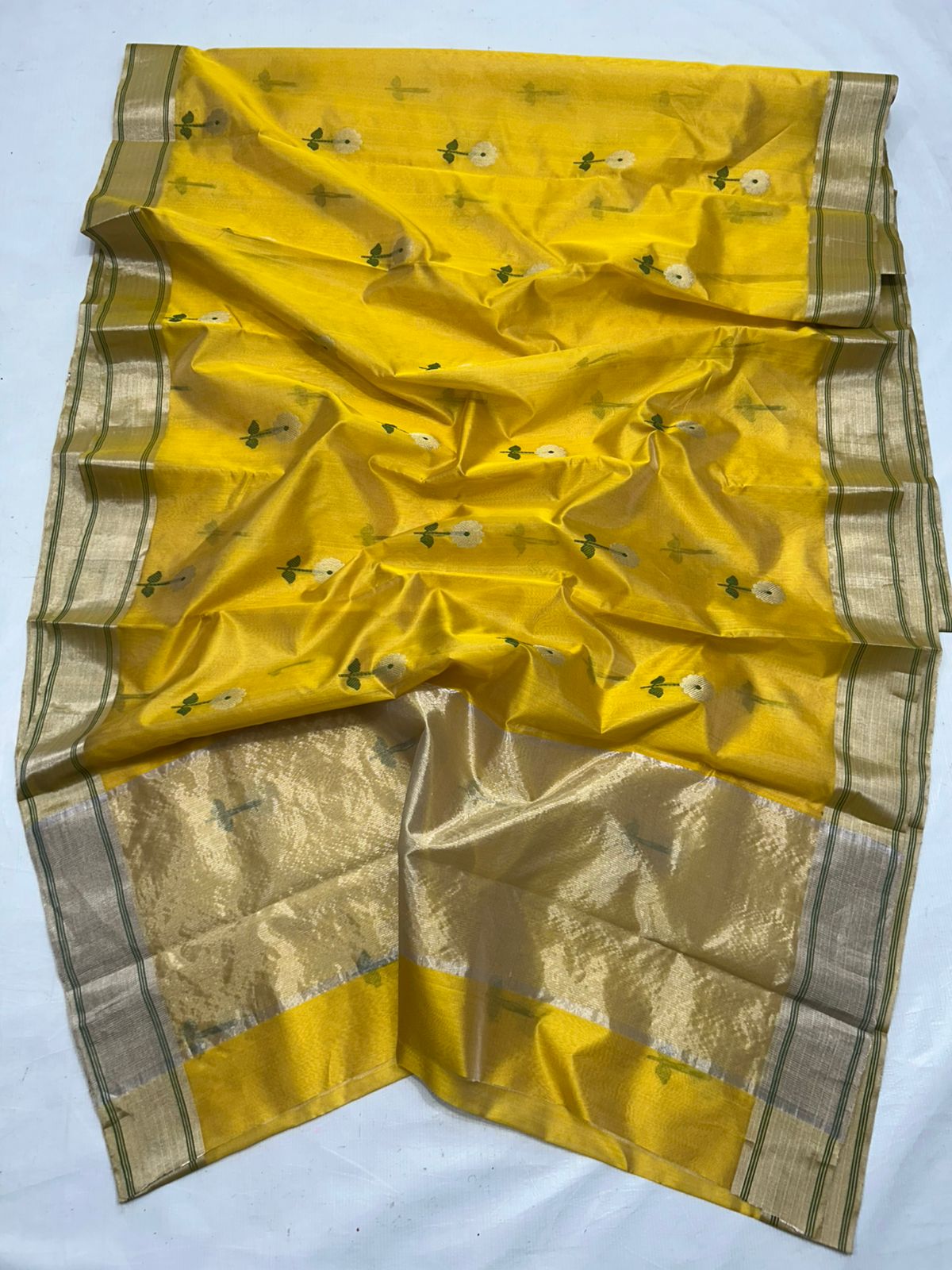 Chanderi Pattu Silk All Over Minakari Butta Patella Border And Zari Strip Palla Saree
