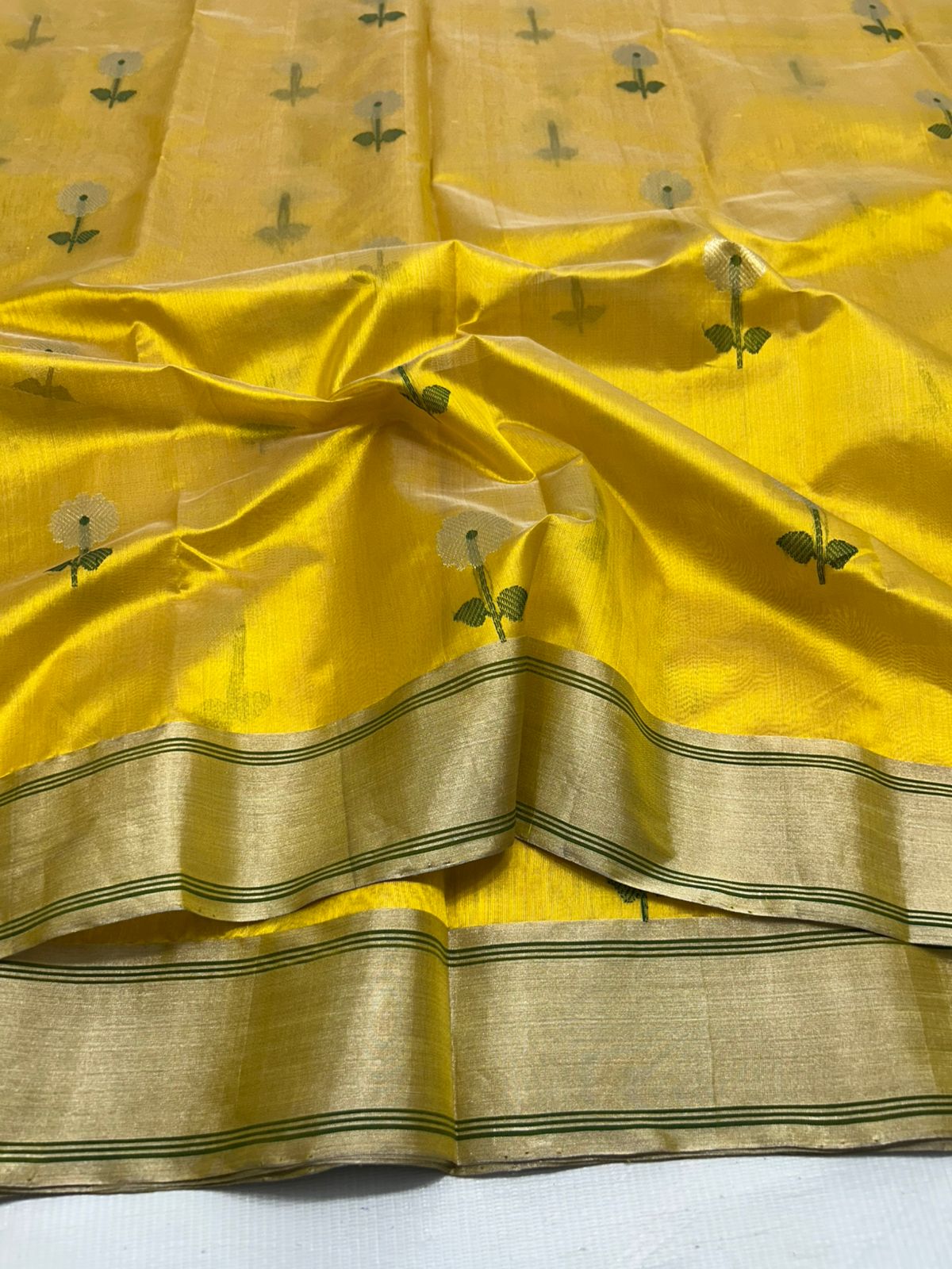 Chanderi Pattu Silk All Over Minakari Butta Patella Border And Zari Strip Palla Saree