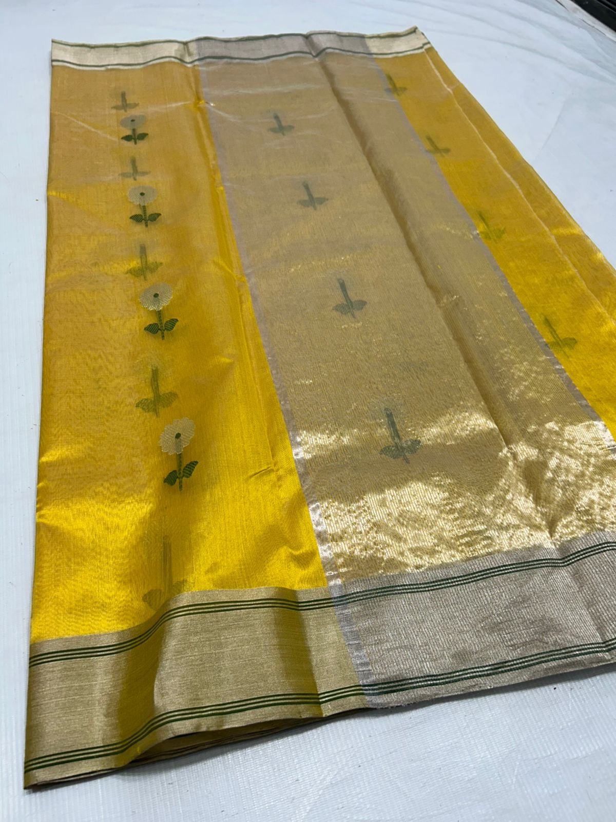 Chanderi Pattu Silk All Over Minakari Butta Patella Border And Zari Strip Palla Saree