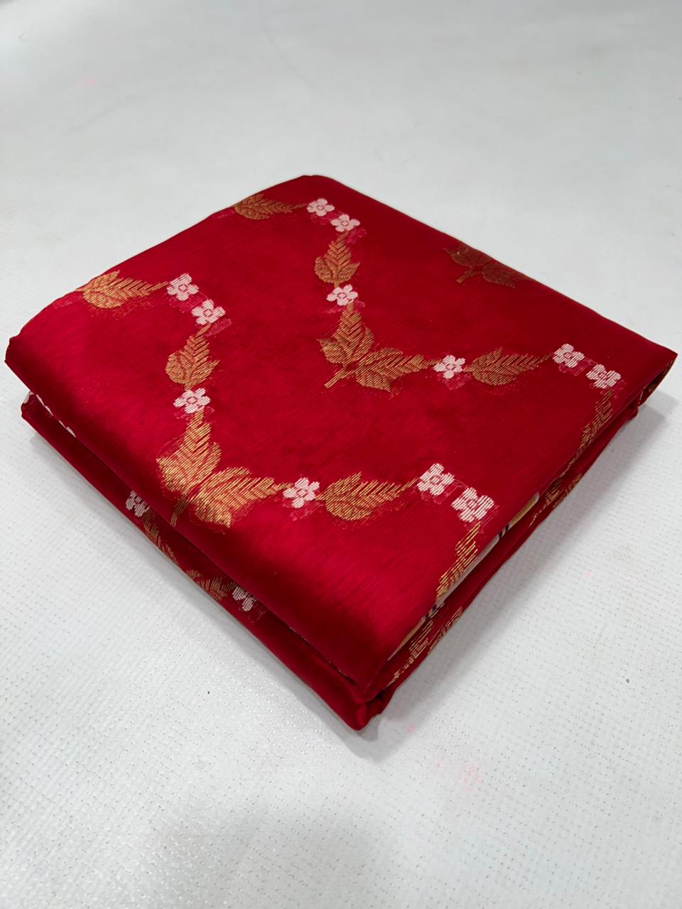 Chanderi Pattu Silk All Over Minakari Butta Patella Border And Zari Strip Palla Saree