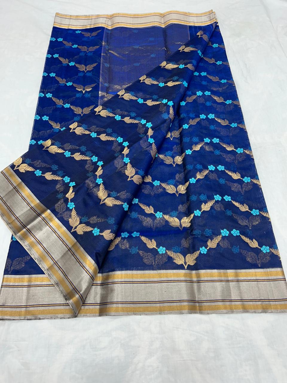 Chanderi Pattu Silk All Over Minakari Butta Patella Border And Zari Strip Palla Saree