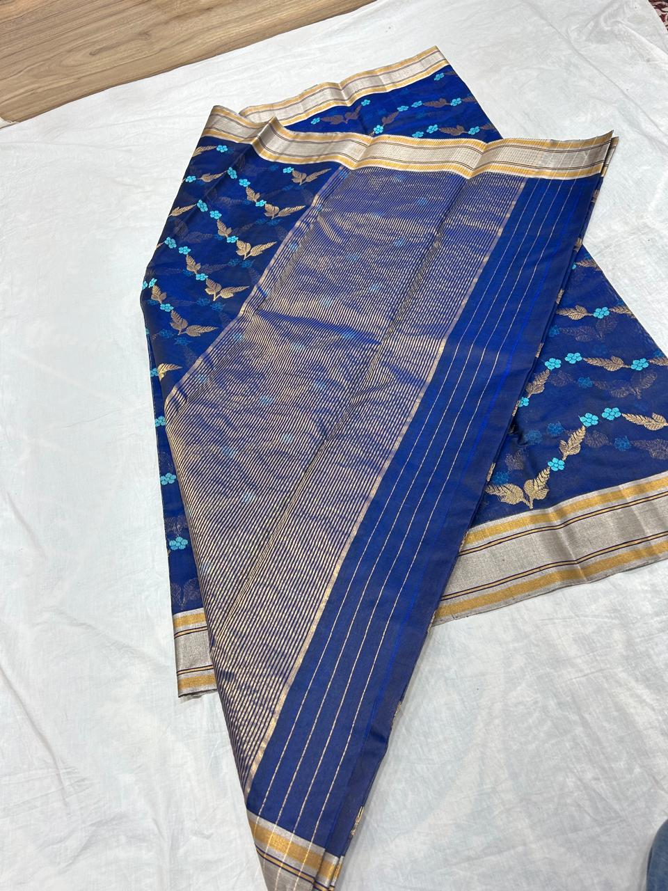 Chanderi Pattu Silk All Over Minakari Butta Patella Border And Zari Strip Palla Saree