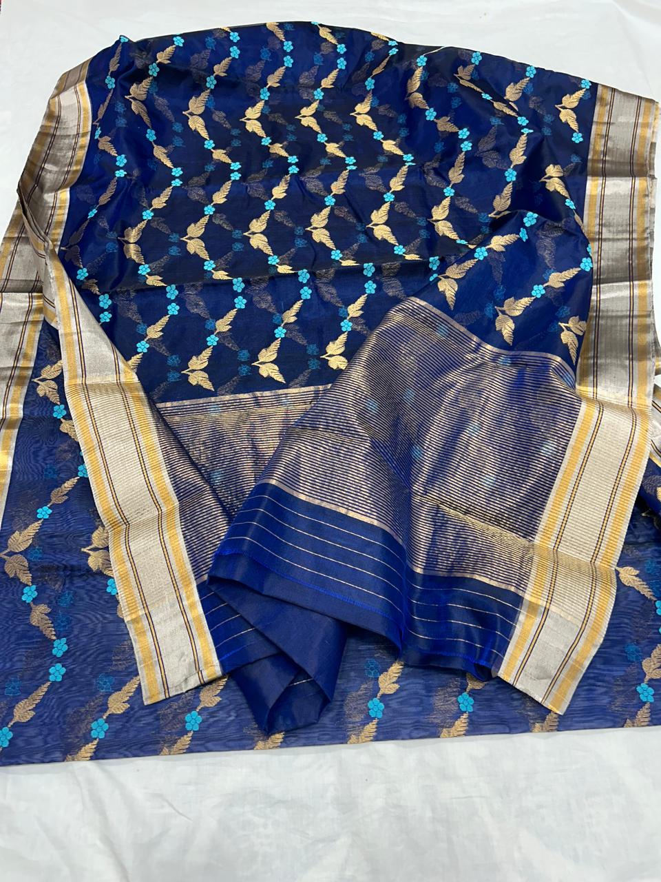 Chanderi Pattu Silk All Over Minakari Butta Patella Border And Zari Strip Palla Saree