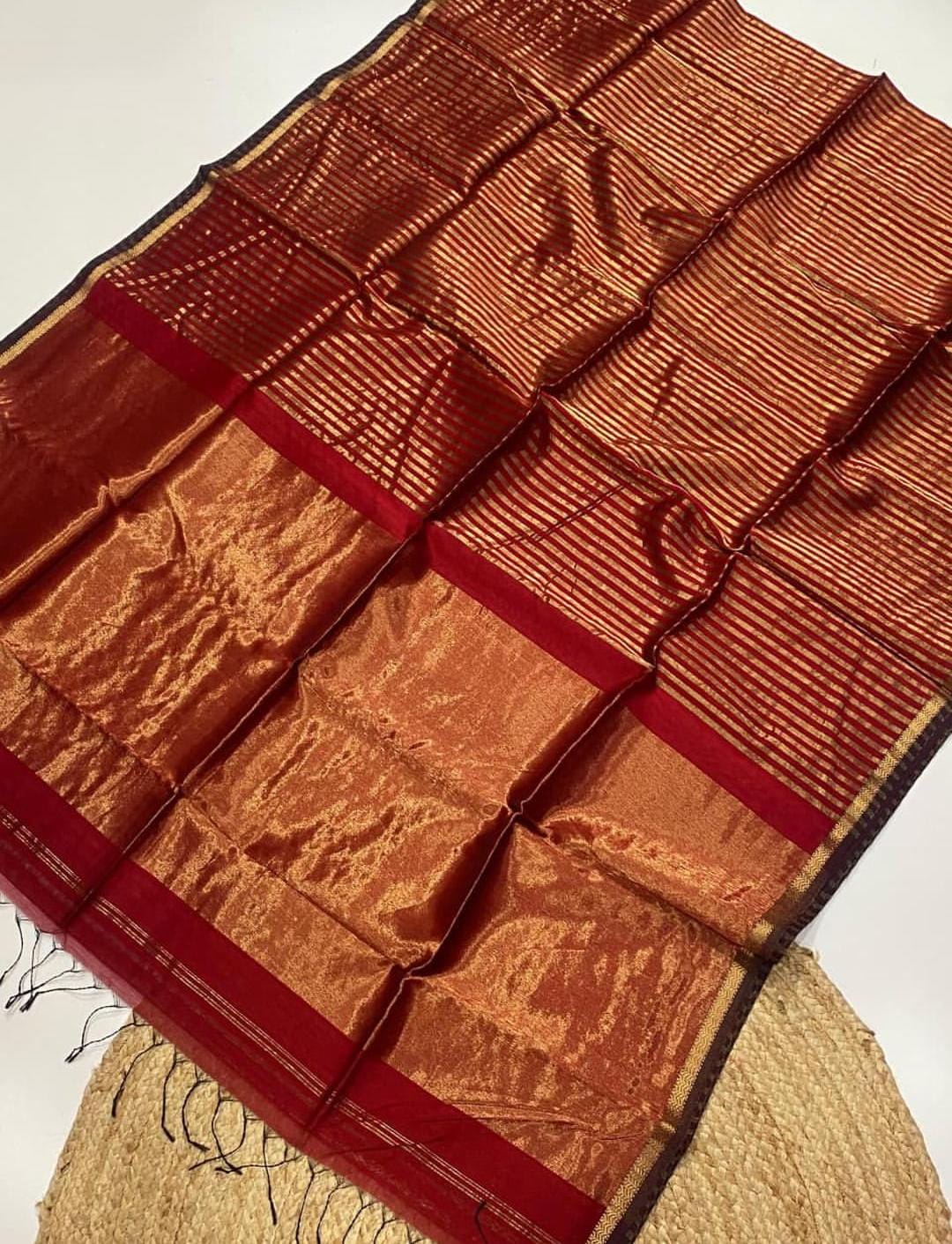 Maheshwari Handloom Silk By Cotton And Golden Zari Border Alwar saree zari type saree