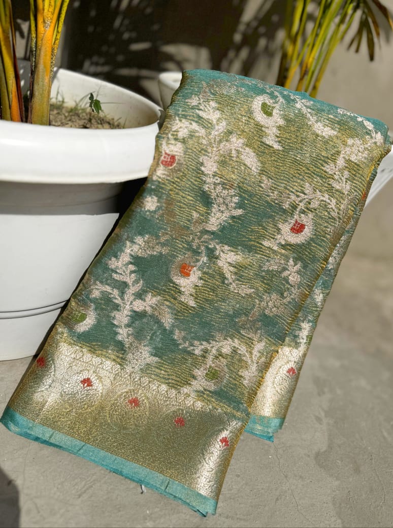 BANARASI MINAKARI KATAN TISSUE SILK CRUSHED SAREE