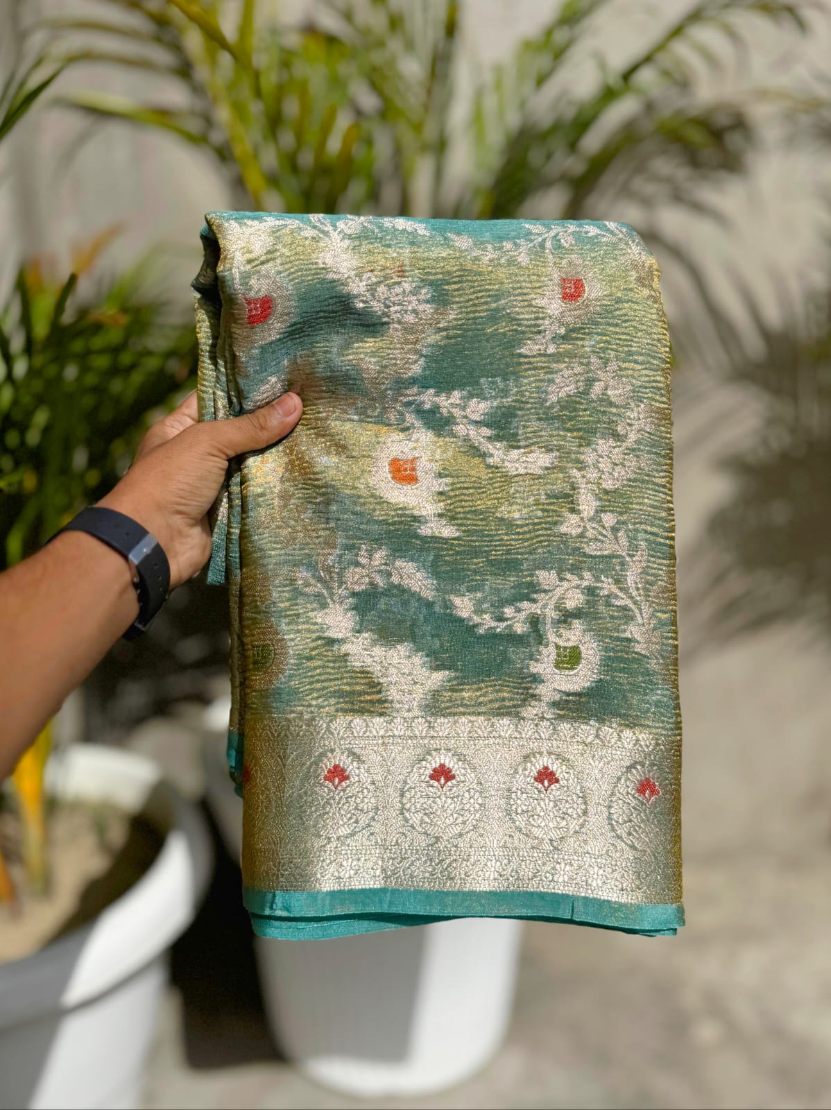 BANARASI MINAKARI KATAN TISSUE SILK CRUSHED SAREE