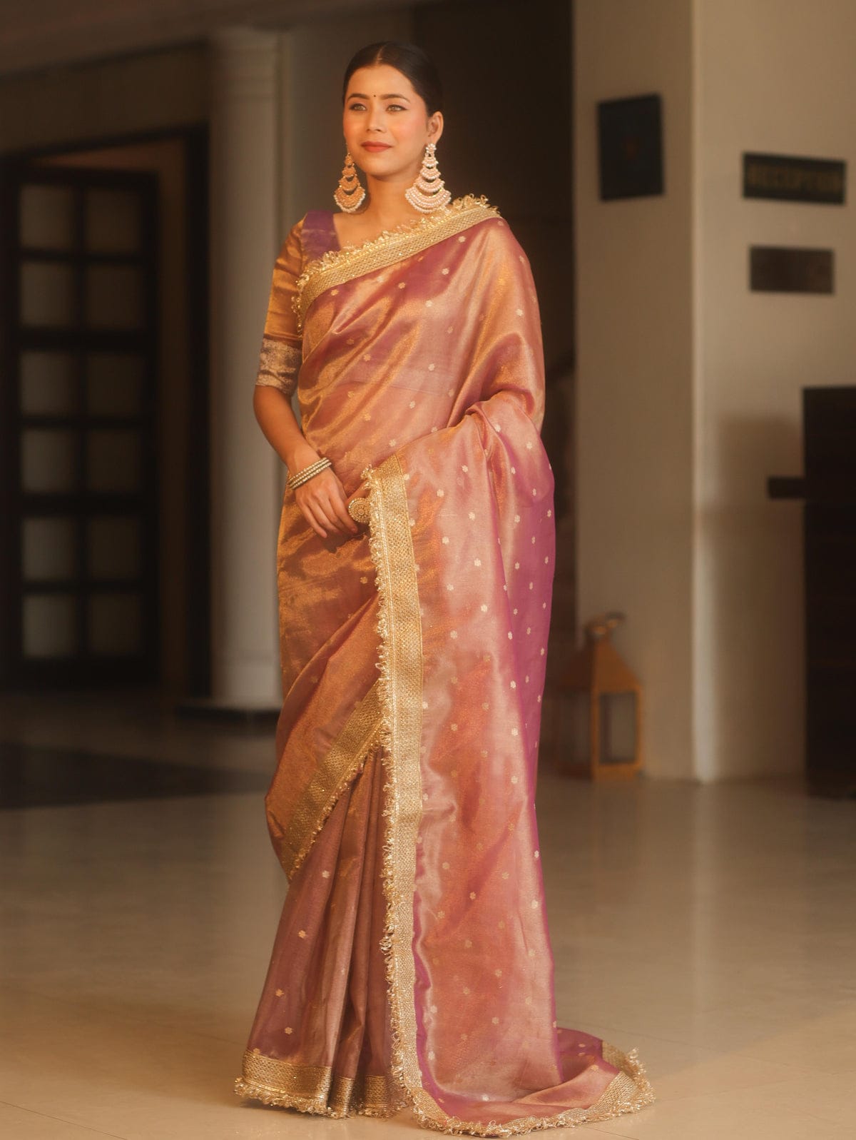 Beautiful Banarasi Glass Tissue Silk Saree with Elegant Lace Work