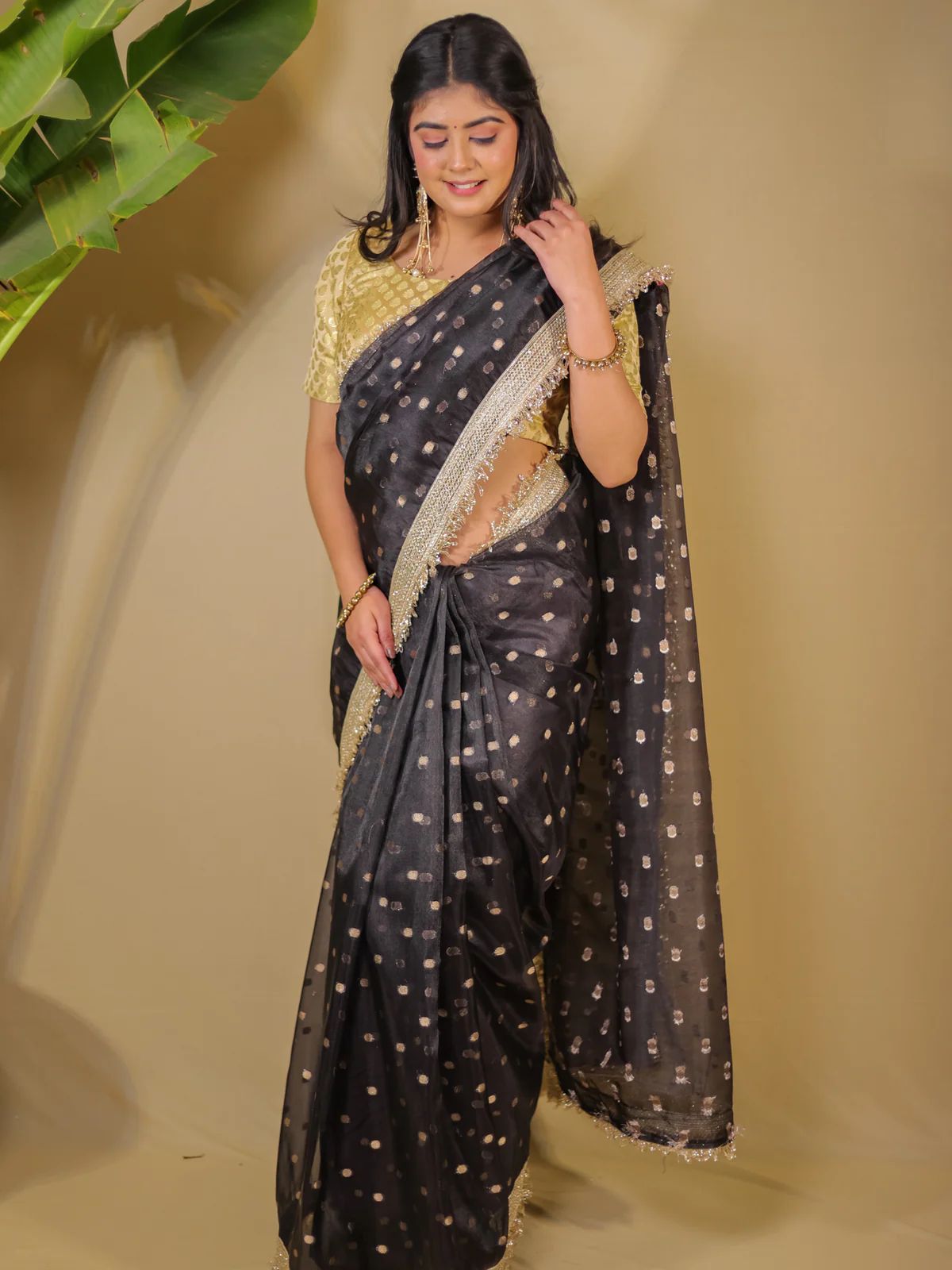 Beautiful Banarasi Glass Tissue Silk Saree with Elegant Lace Work