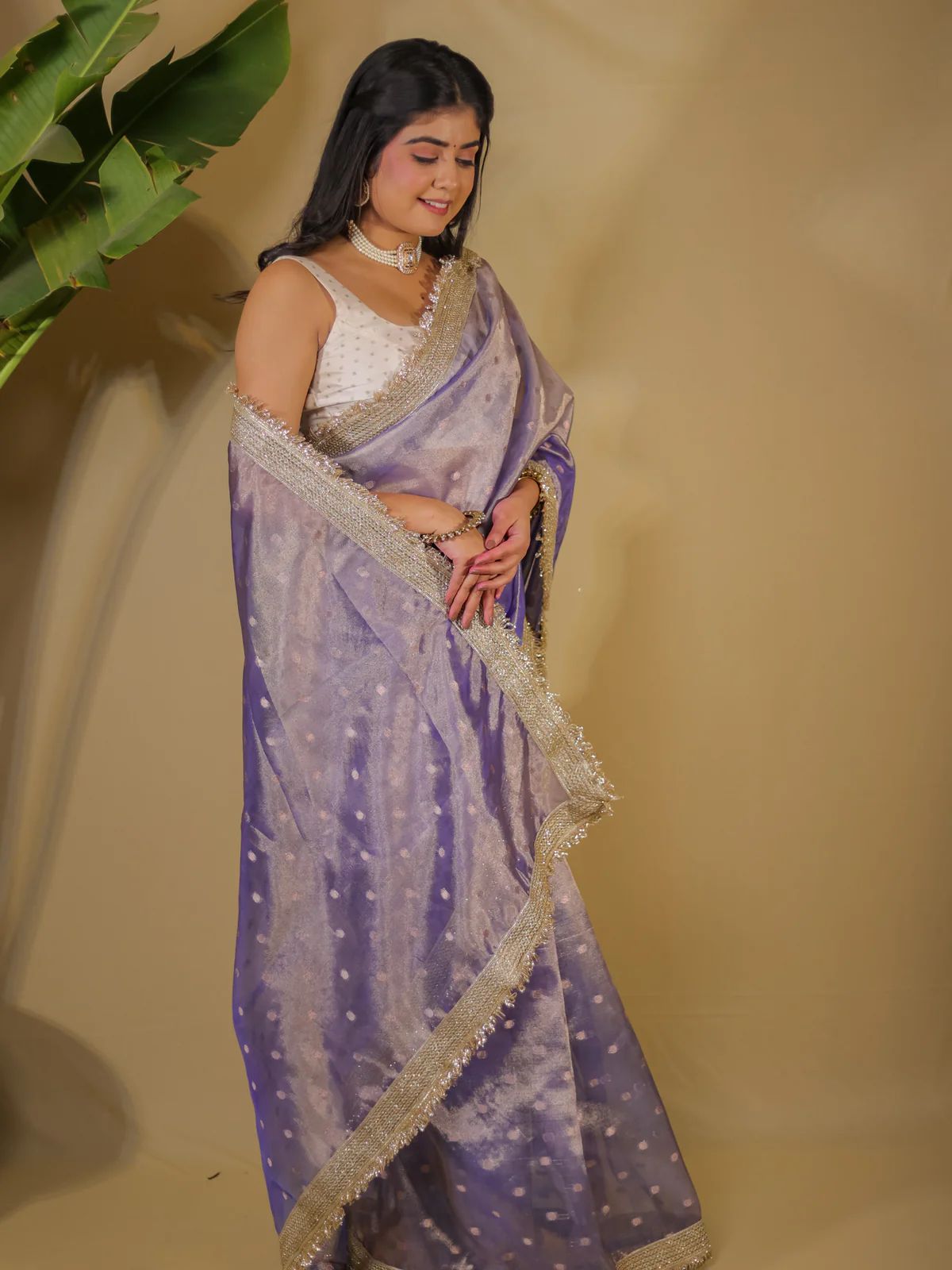 BEAUTIFUL BANARAS SOFT GLASS TISSUE SILK BOOTI WOVEN LACE WORK SAREE