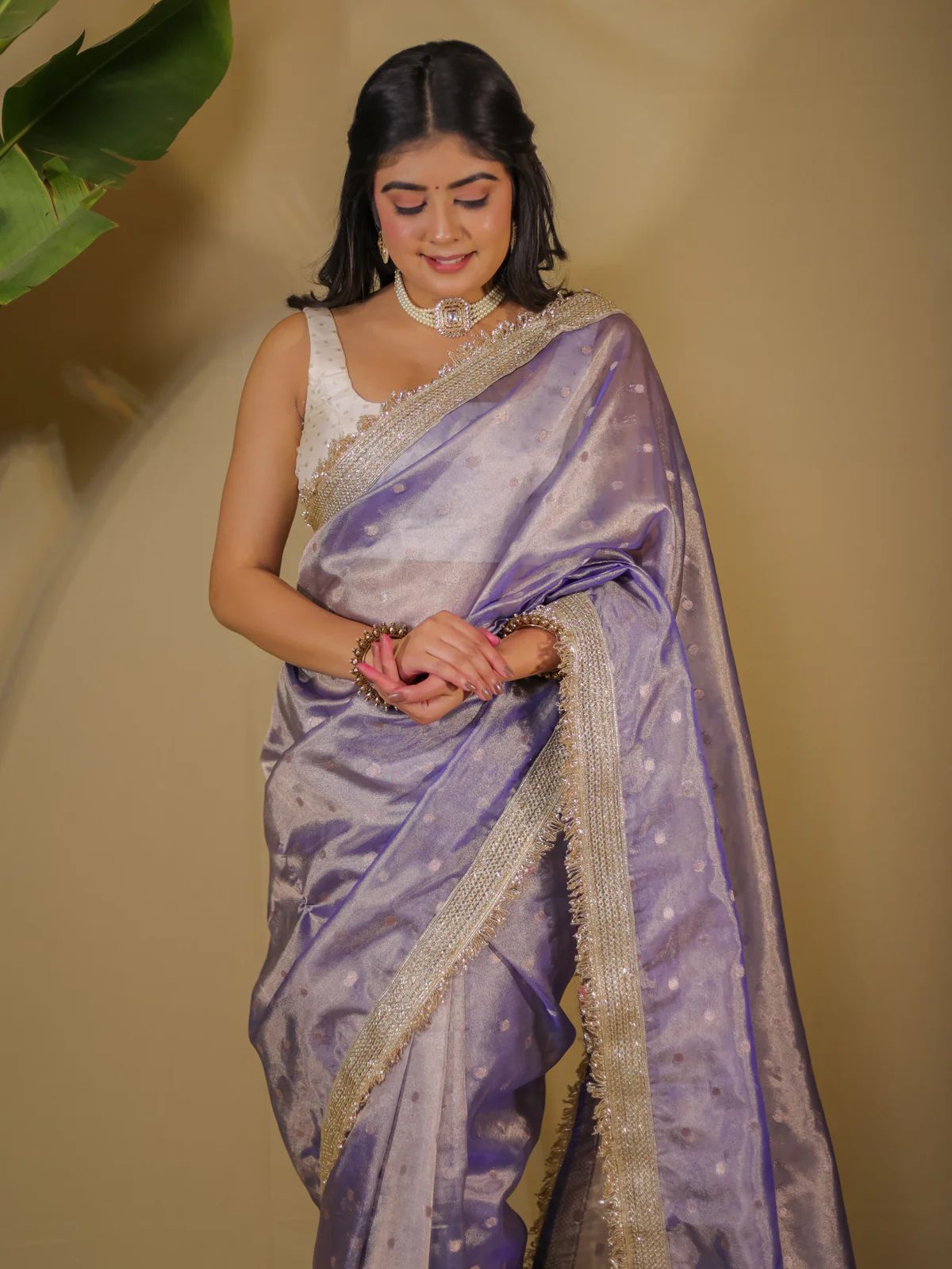 BEAUTIFUL BANARAS SOFT GLASS TISSUE SILK BOOTI WOVEN LACE WORK SAREE