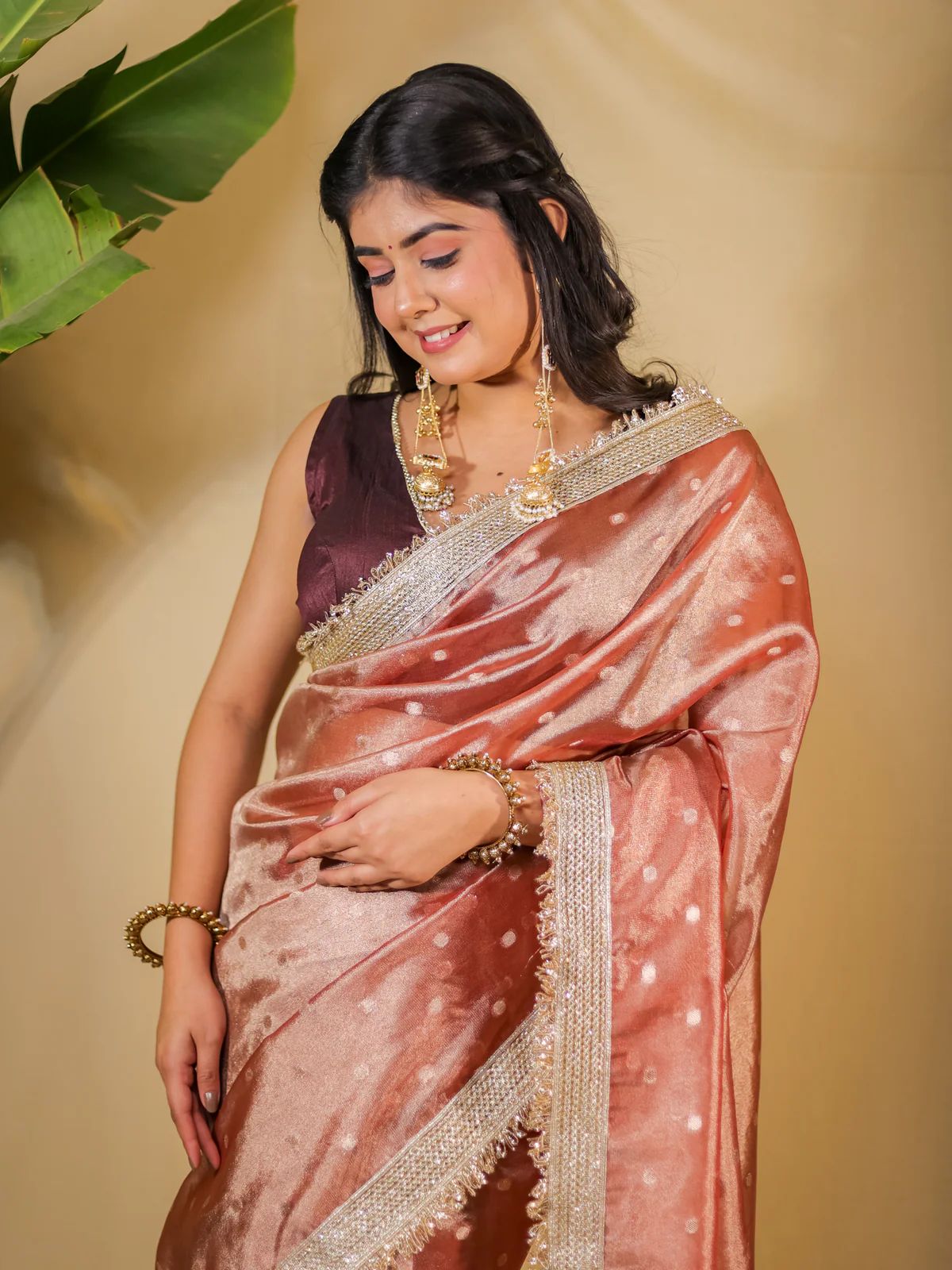 Beautiful Banarasi Glass Tissue Silk Saree with Elegant Lace Work