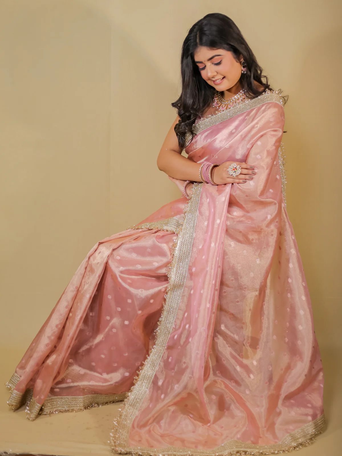 BEAUTIFUL BANARAS SOFT GLASS TISSUE SILK BOOTI WOVEN LACE WORK SAREE