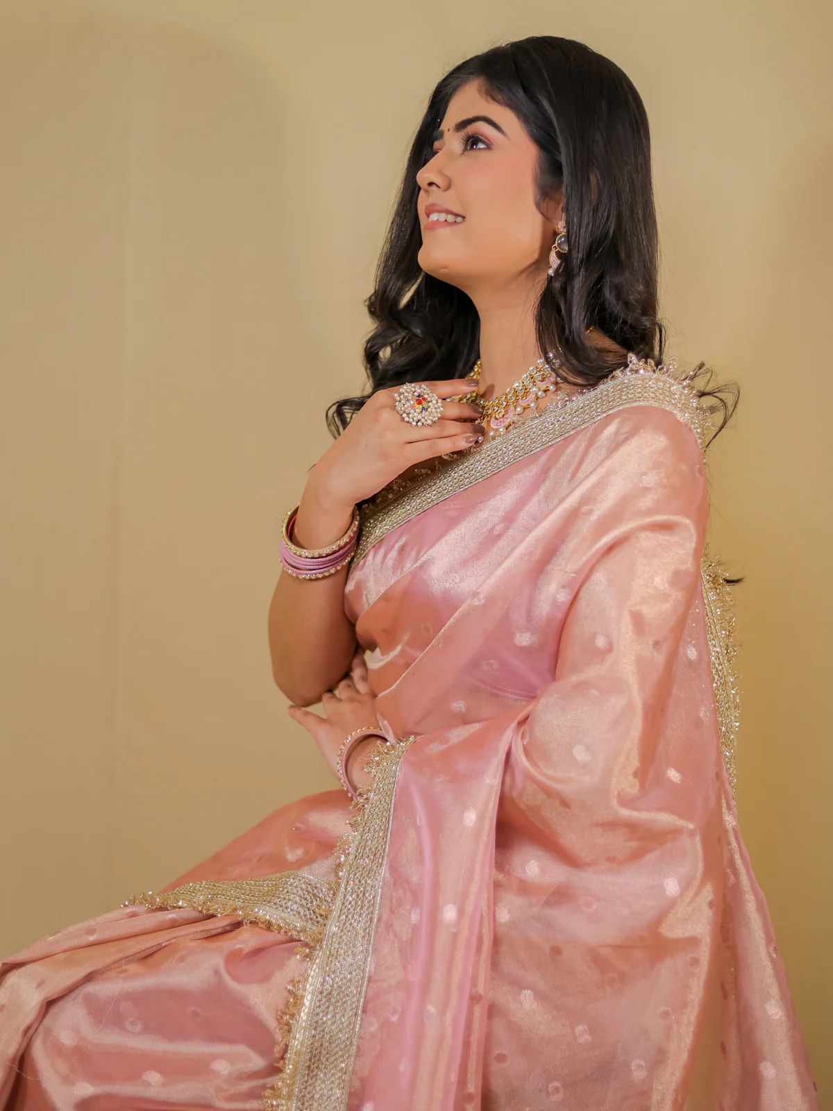 BEAUTIFUL BANARAS SOFT GLASS TISSUE SILK BOOTI WOVEN LACE WORK SAREE