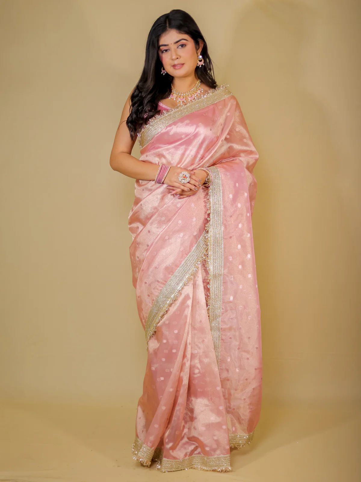 BEAUTIFUL BANARAS SOFT GLASS TISSUE SILK BOOTI WOVEN LACE WORK SAREE