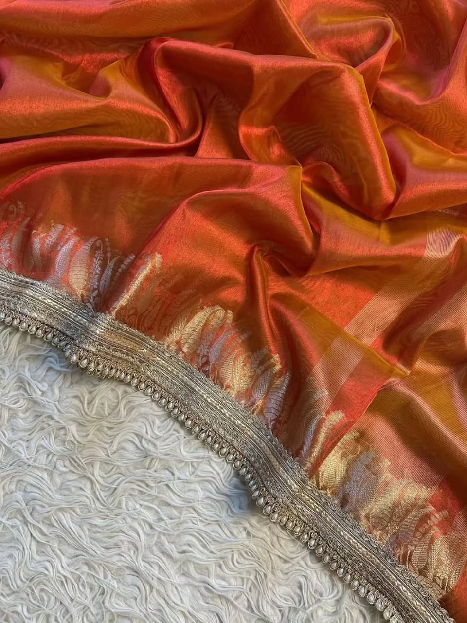 Beautiful Banarasi Glass Tissue Silk Saree with Elegant Lace Work