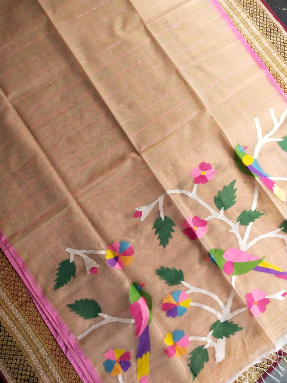 HANDLOOM SILK BY RESHAM WORK PAITHANI JAMDANI ZARI PALLU SAREE