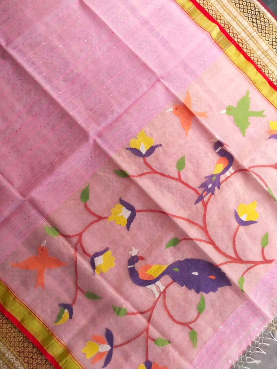 HANDLOOM SILK BY RESHAM WORK PAITHANI JAMDANI ZARI PALLU SAREE