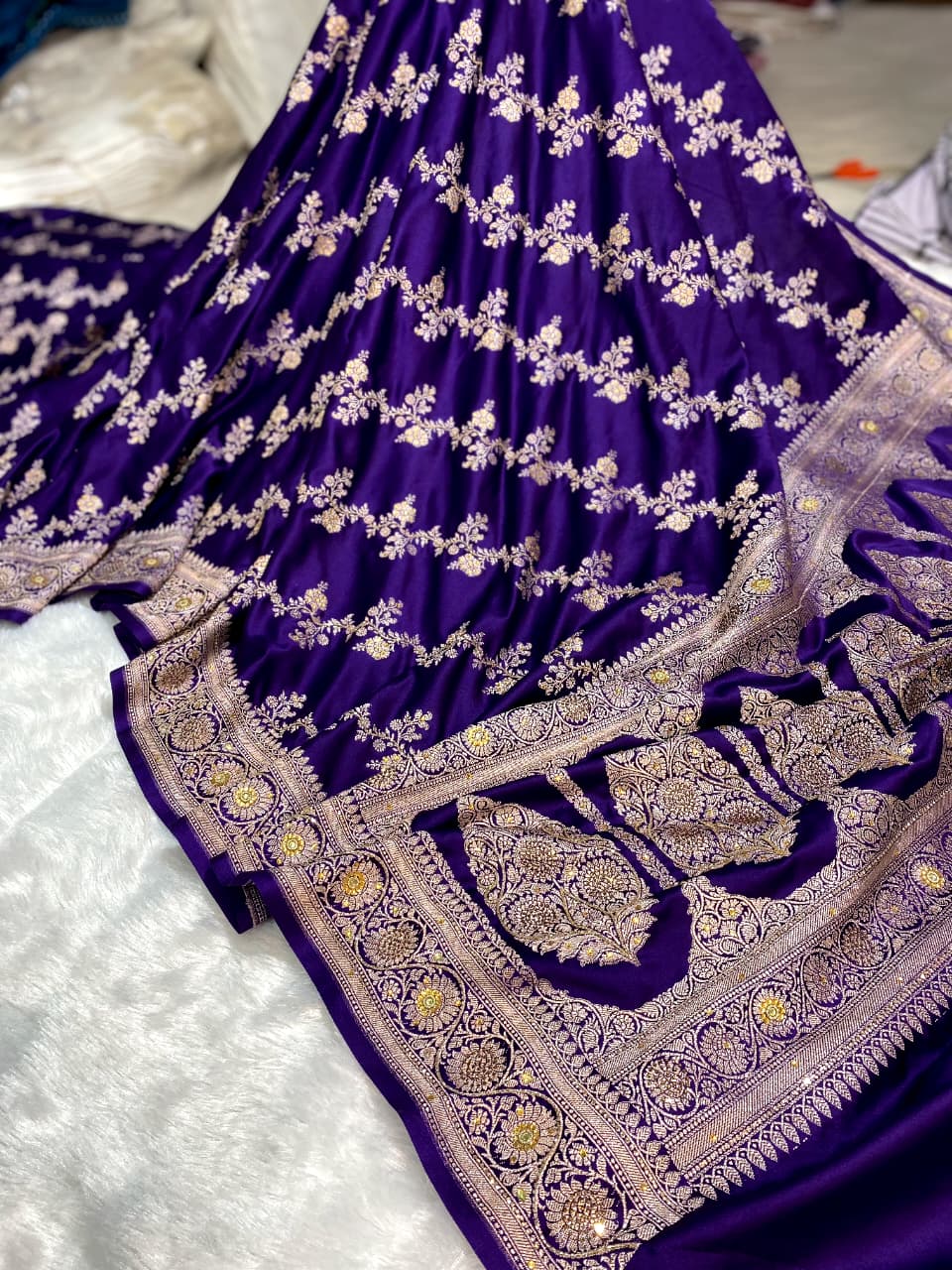 BANARASI HANDLOOM MASHROO SILK BEAUTIFUL HAND DARDOZI WORK TRADITIONAL SAREE