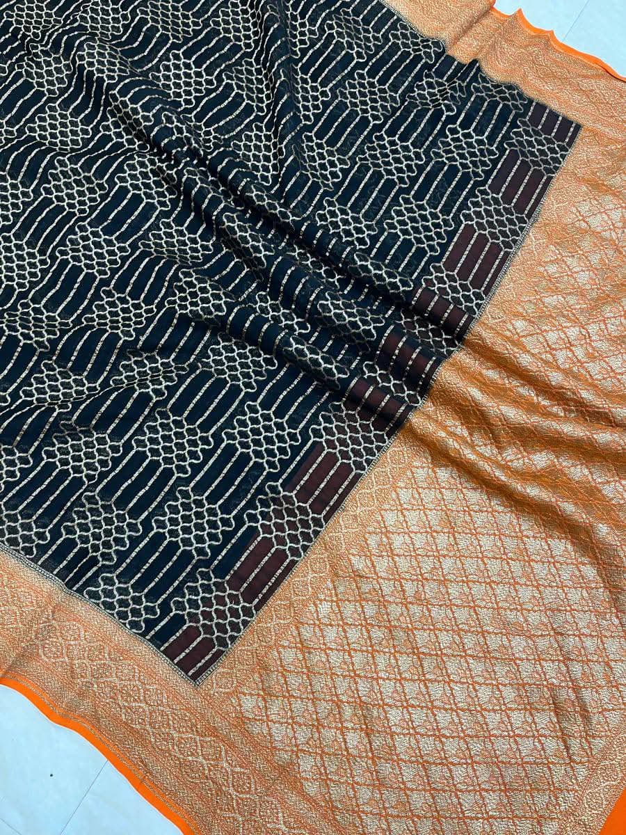 BANARASI HANDLOOM PURE KHADI GEORGETTE SAREE