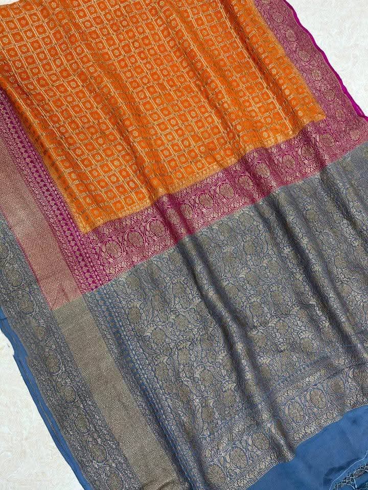 BANARASI HANDLOOM PURE KHADI GEORGETTE SAREE