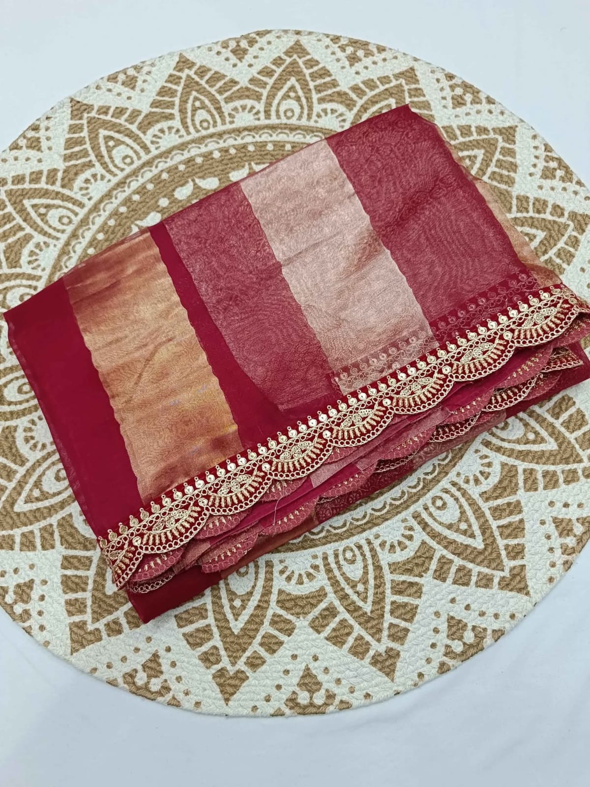 BANARASI PURE TISSUE KORA STRIP SILK SAREE