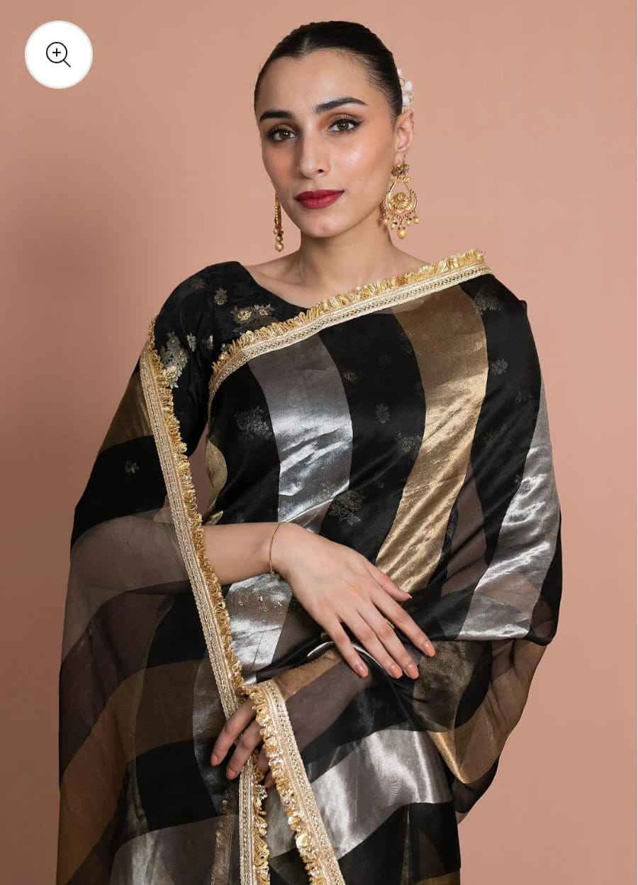 BANARASI PURE TISSUE KORA STRIP SILK SAREE