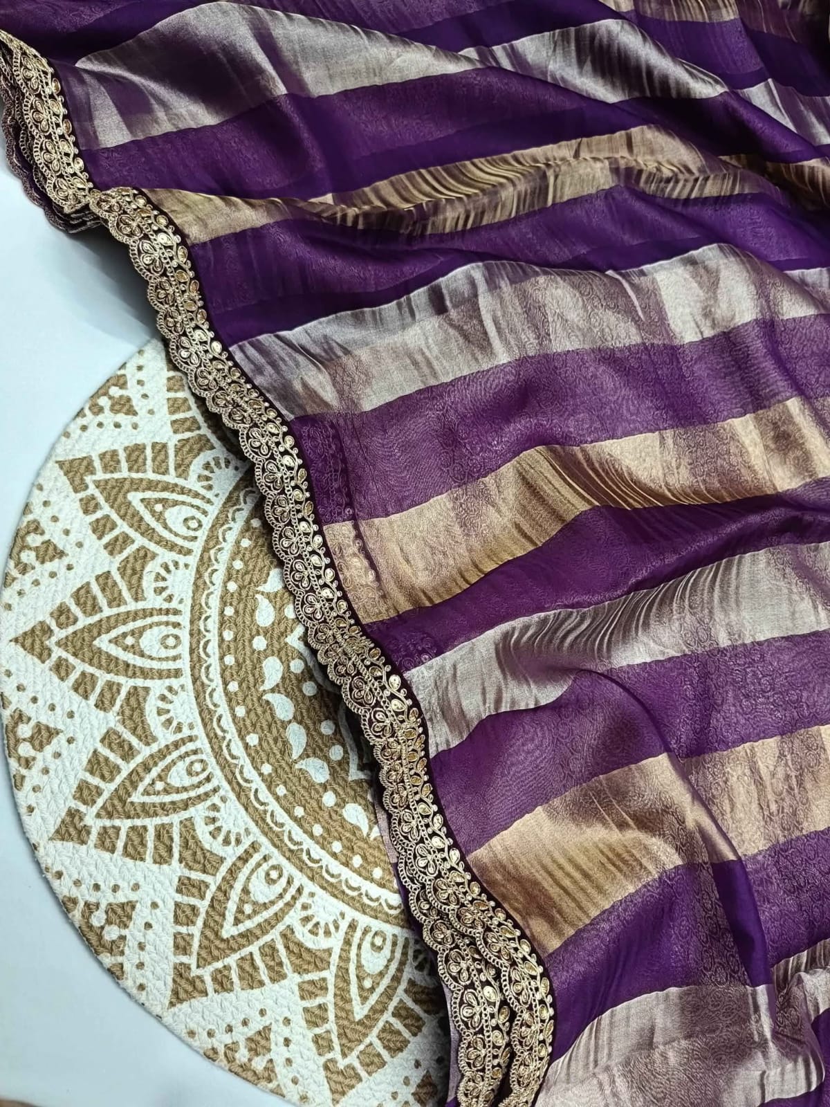 BANARASI PURE TISSUE KORA STRIP SILK SAREE