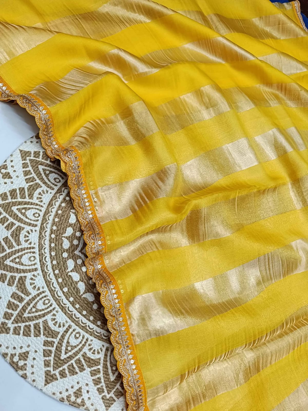 BANARASI PURE TISSUE KORA STRIP SILK SAREE