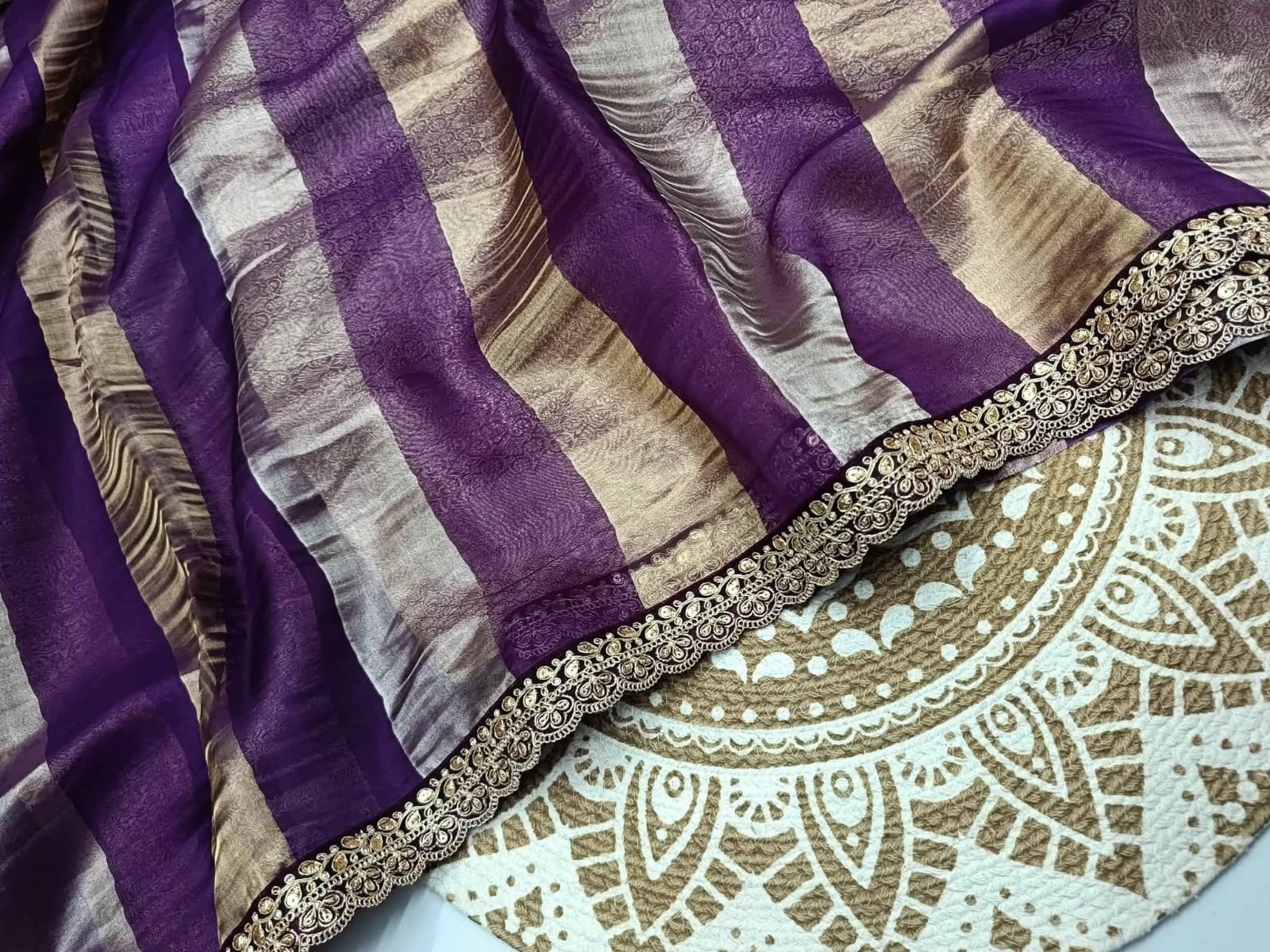 BANARASI PURE TISSUE KORA STRIP SILK SAREE