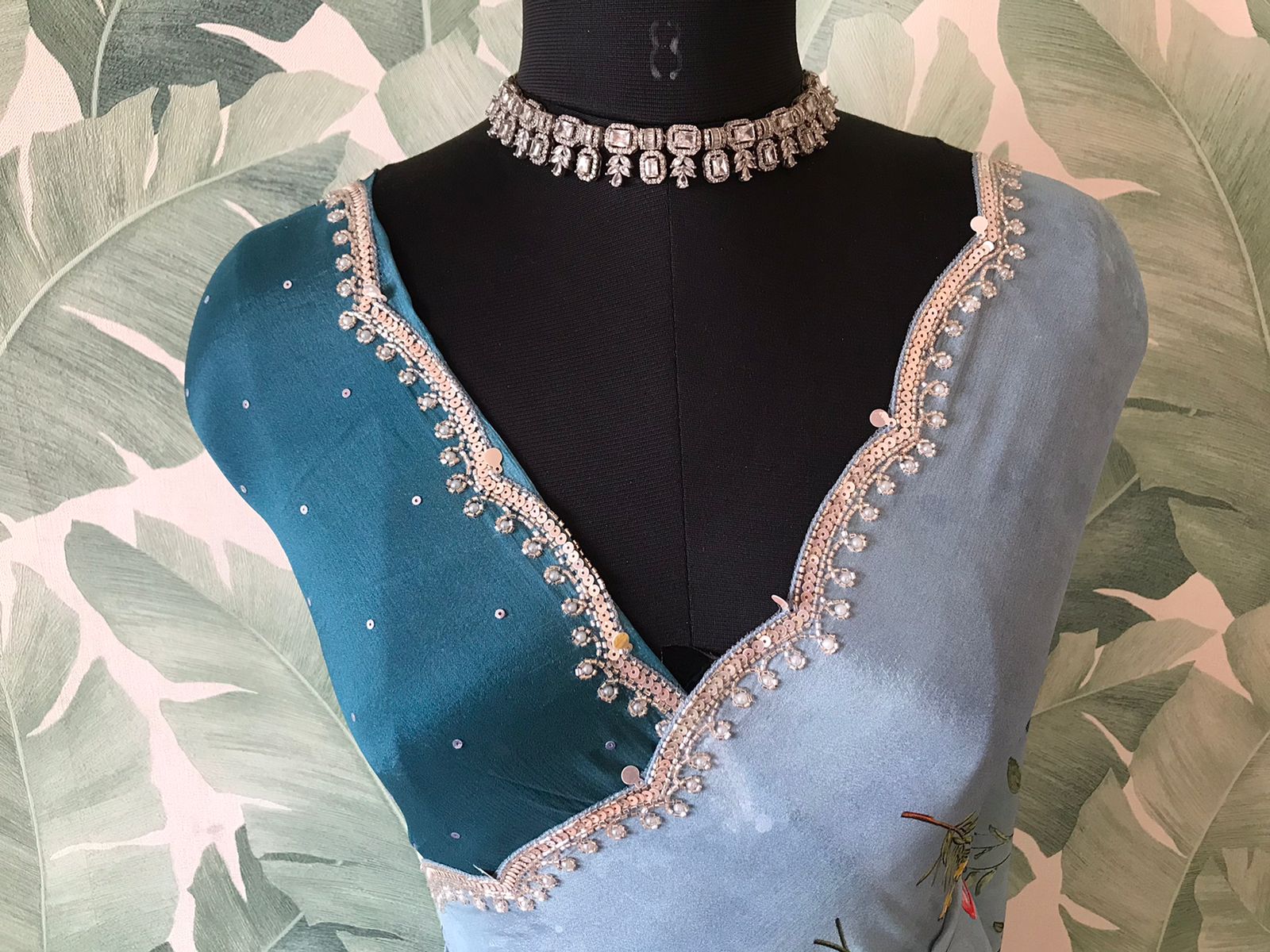 Premium Chinnon Silk Saree with Oversized Floral Print & Pearl Cut-Dana Handwork