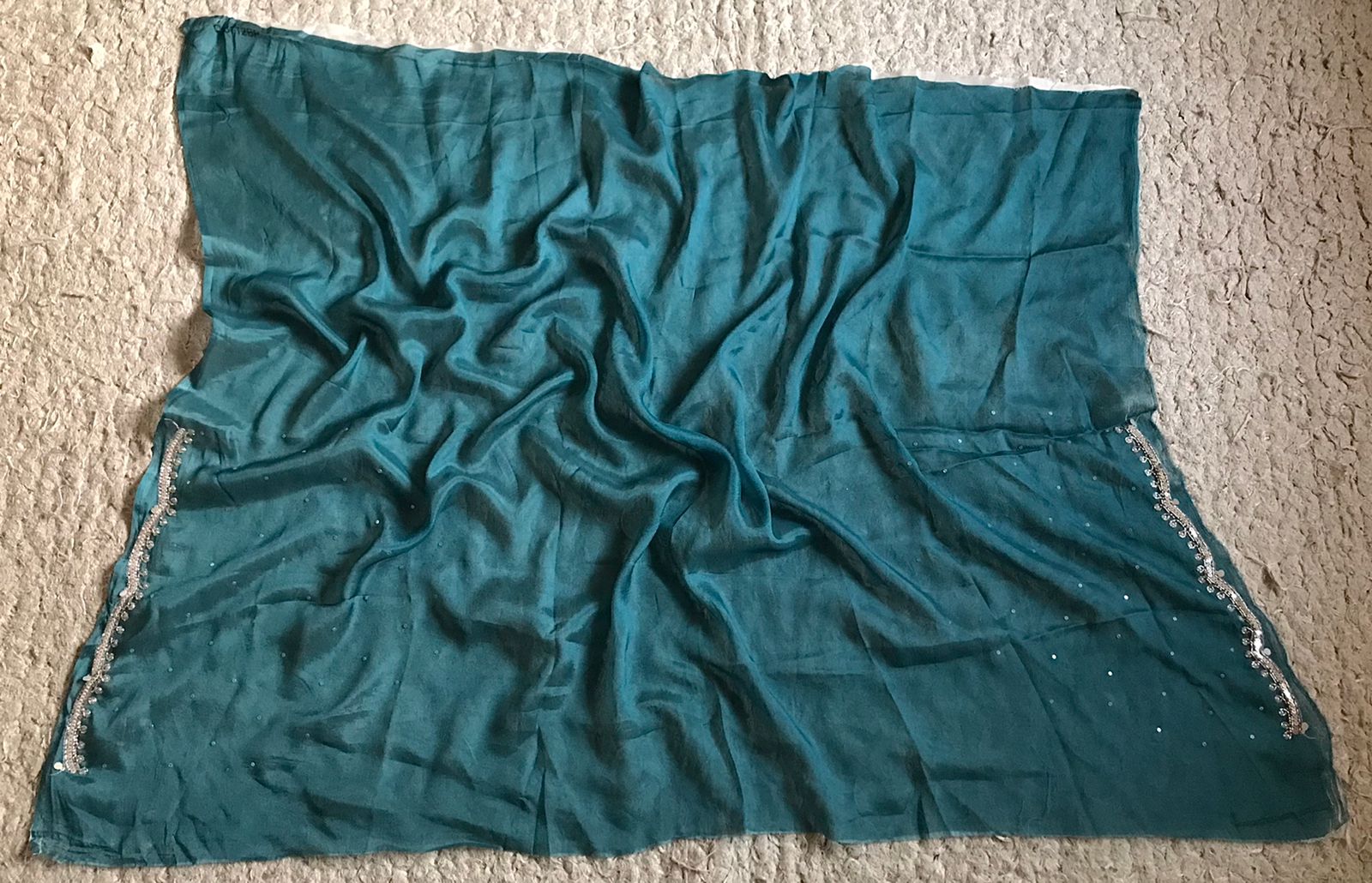 Premium Chinnon Silk Saree with Oversized Floral Print & Pearl Cut-Dana Handwork